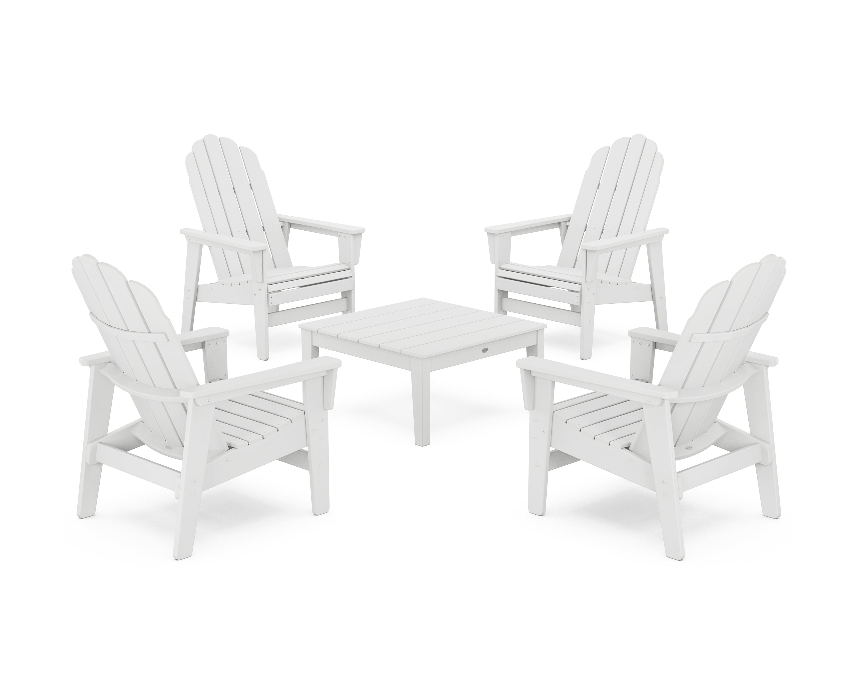 POLYWOOD® 5-Piece Vineyard Grand Upright Adirondack Chair Conversation Group in White