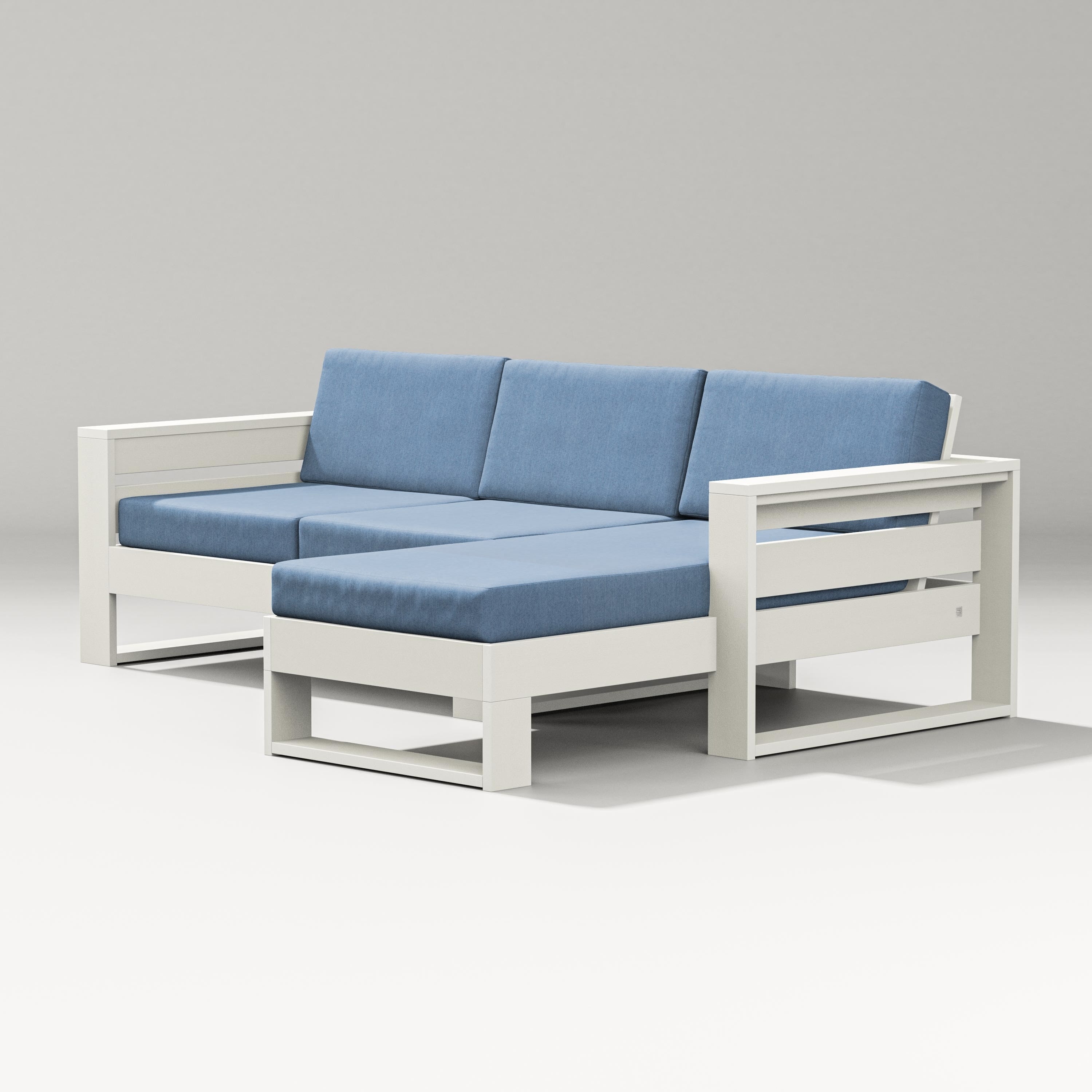 PW Designer Series Latitude Right Chaise Sectional in Vintage White / Sky Blue