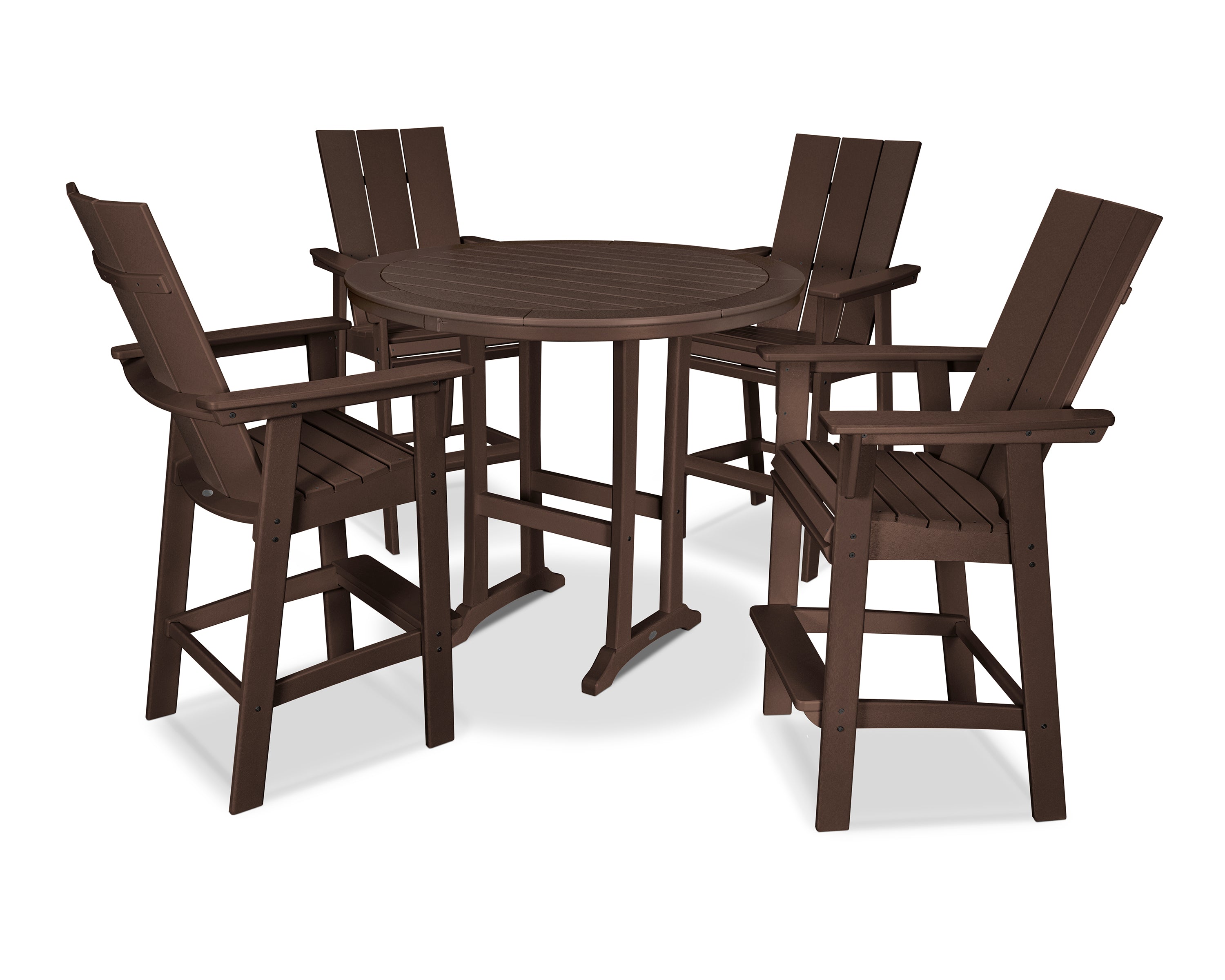 POLYWOOD® Modern Curveback Adirondack 5-Piece Nautical Trestle Bar Set in Mahogany