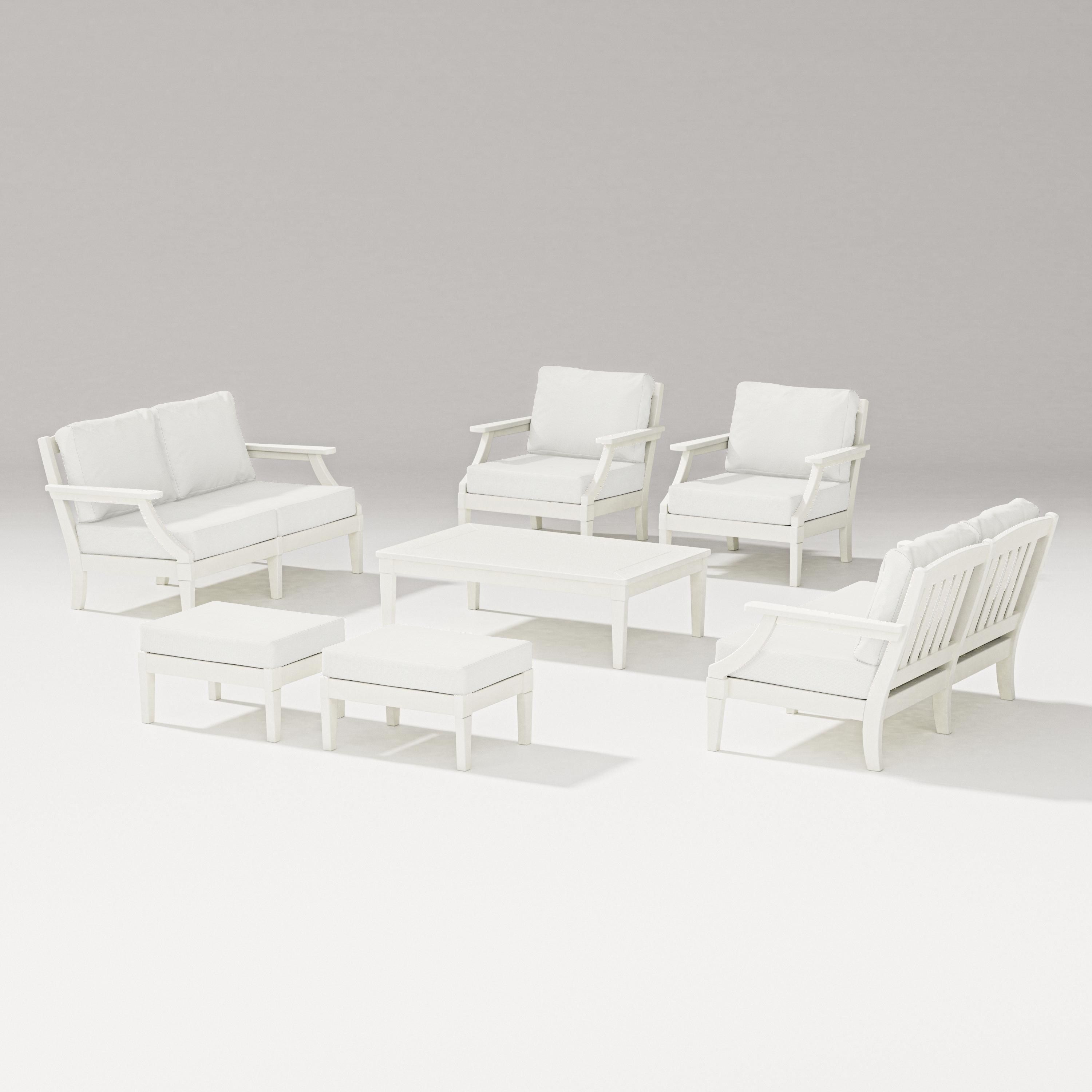 PW Designer Series Estate 7-Piece Lounge Loveseat Set in Vintage White / Natural Linen