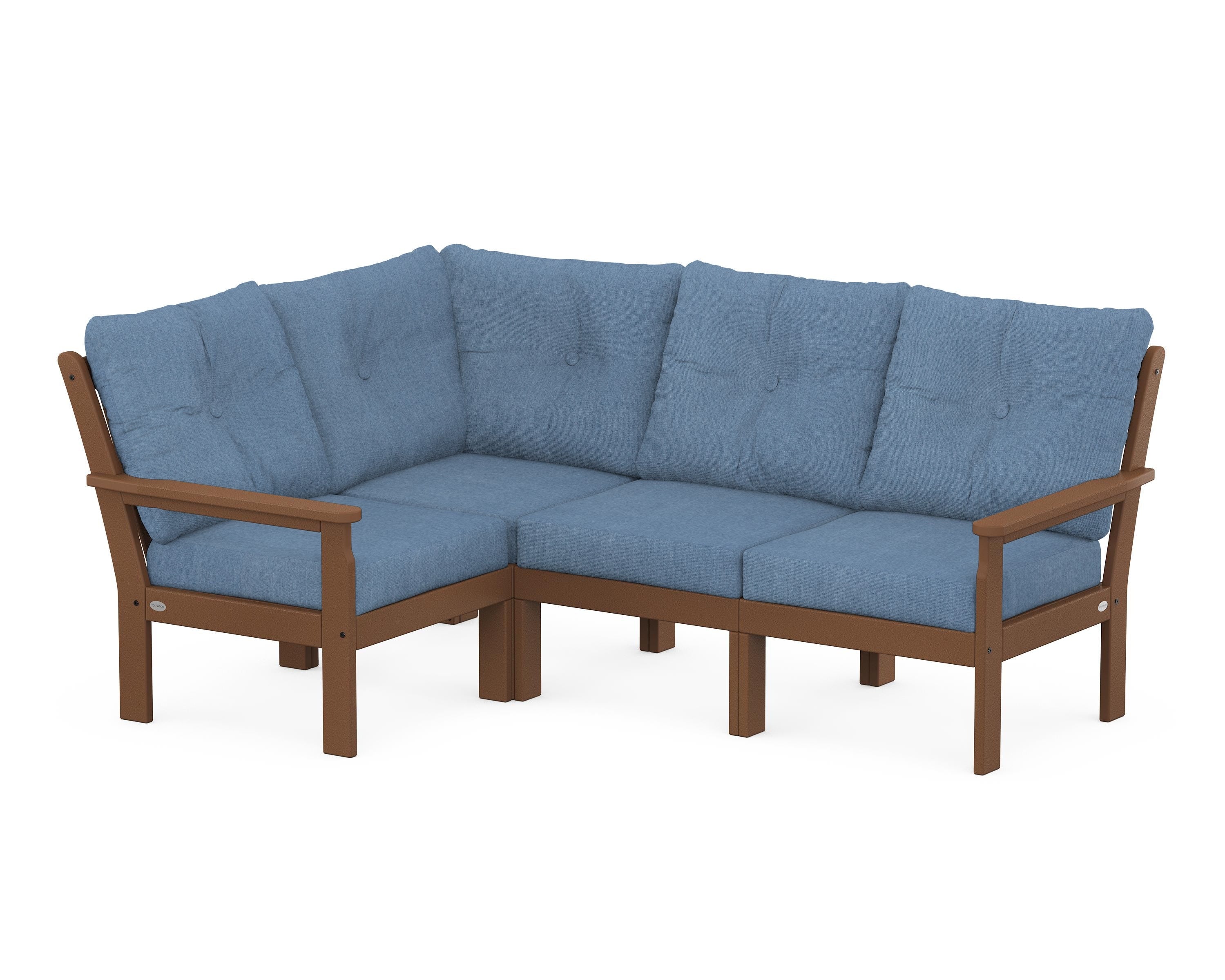 POLYWOOD Vineyard 4-Piece Sectional in Teak / Sky Blue
