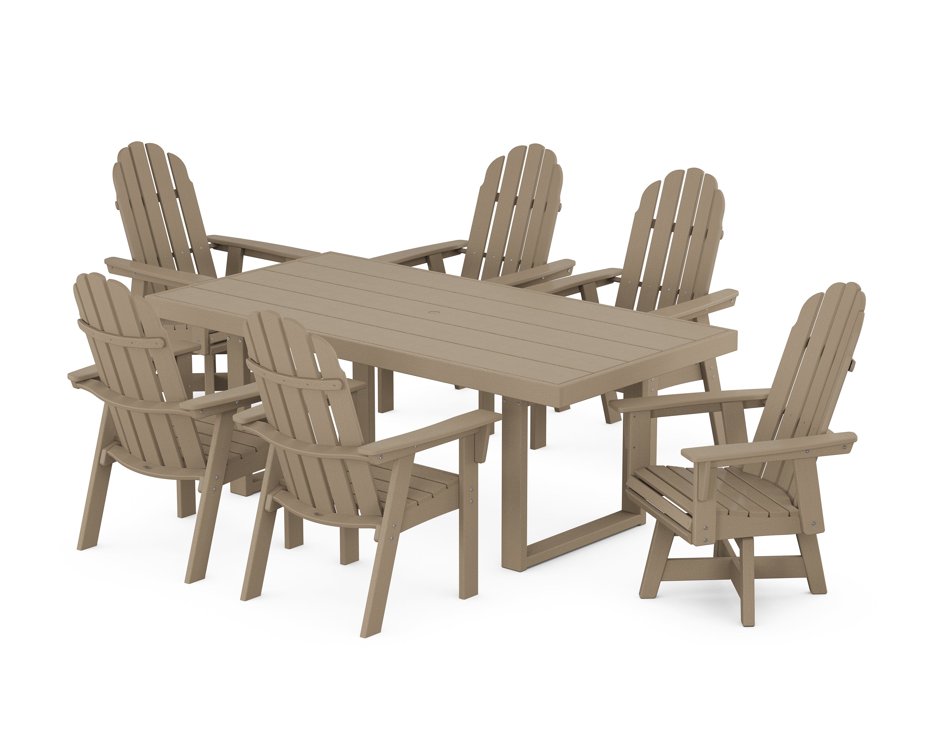 POLYWOOD® Vineyard Curveback Adirondack Swivel Chair 7-Piece Dining Set in Vintage Sahara