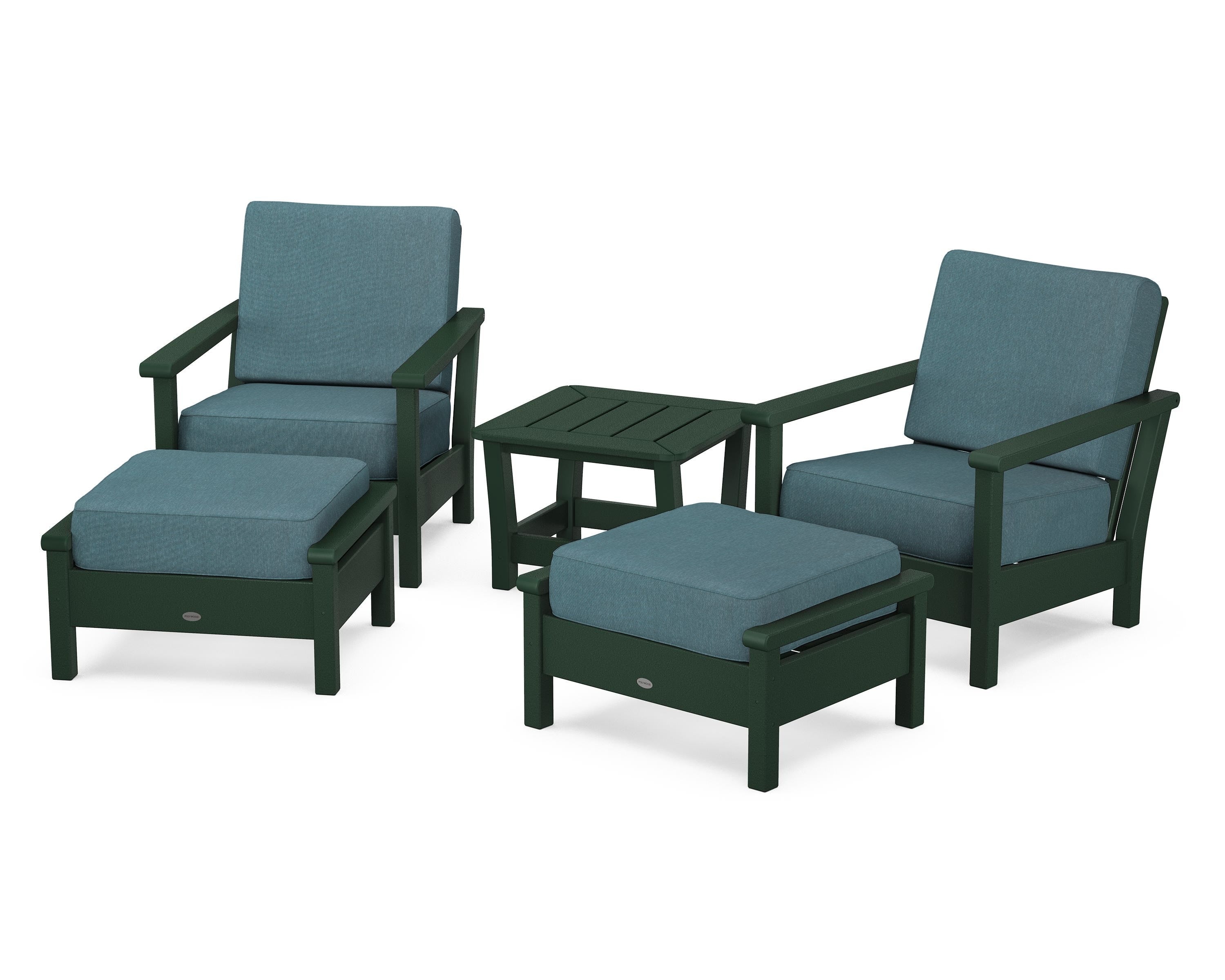 POLYWOOD Harbour 5-Piece Deep Seating Chair Set in Green / Ocean Teal