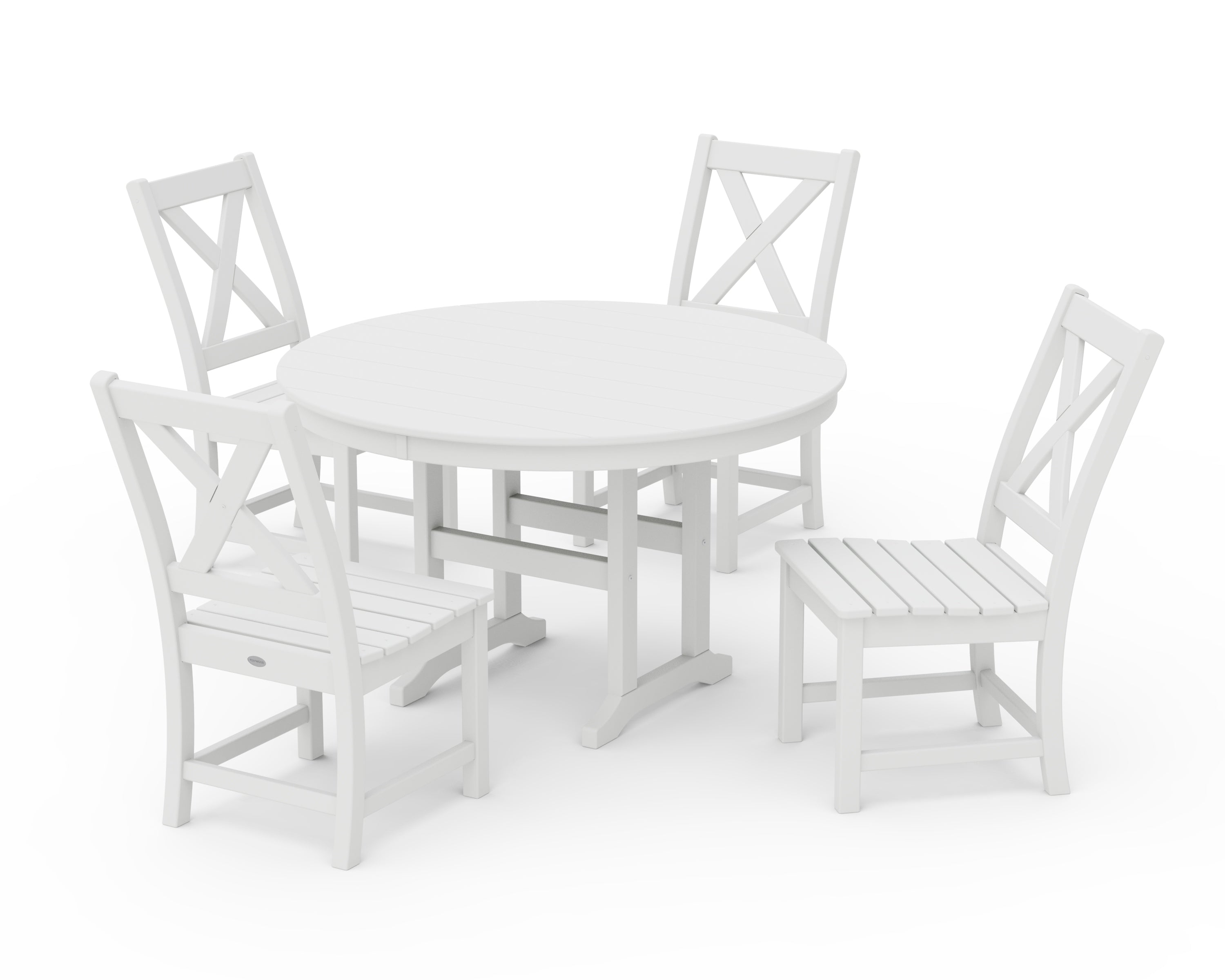 POLYWOOD Braxton Side Chair 5-Piece Round Dining Set in White