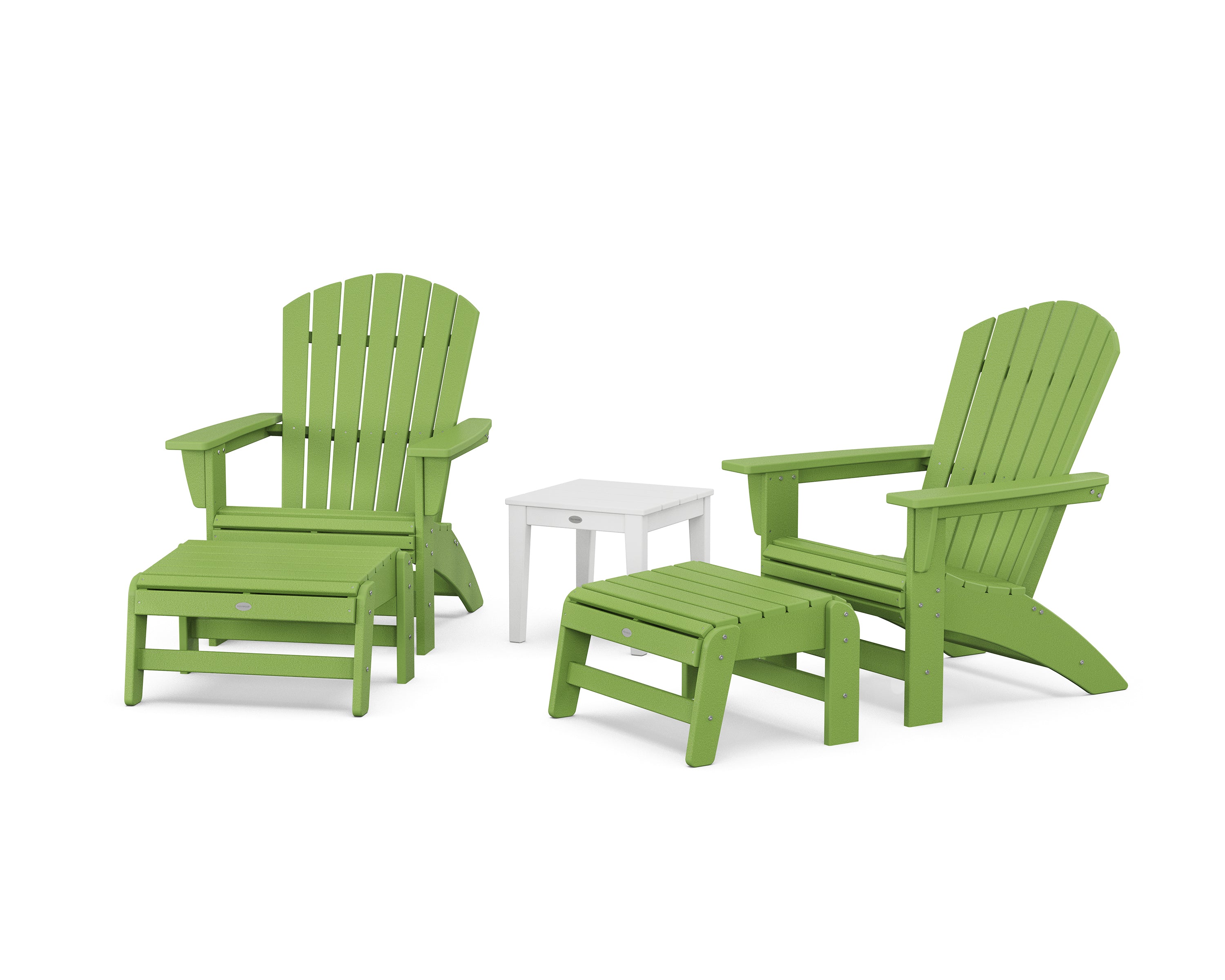 POLYWOOD® 5-Piece Nautical Grand Adirondack Set with Ottomans and Side Table in Lime / White