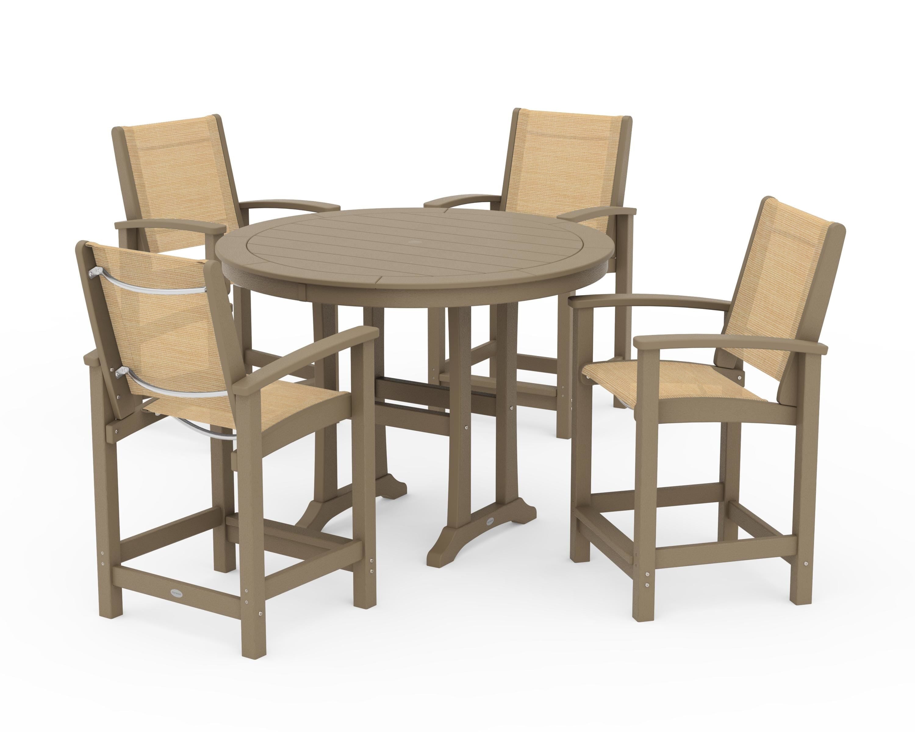 POLYWOOD Coastal 5-Piece Counter Set in Vintage Sahara / Dupioni Apricot Sling
