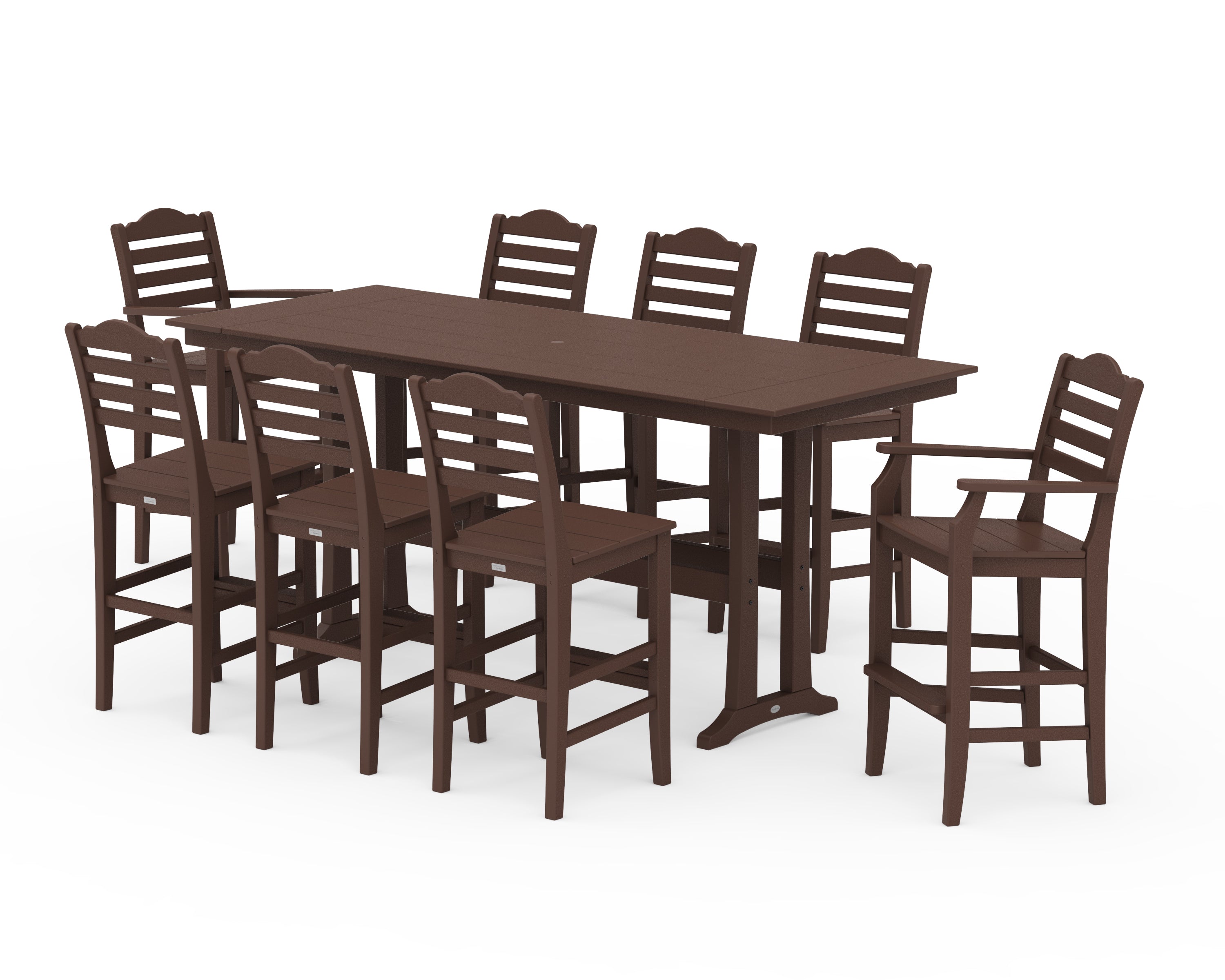 Draper James™ by  POLYWOOD Savannah 9-Piece Farmhouse Bar Set with Trestle Legs in Mahogany