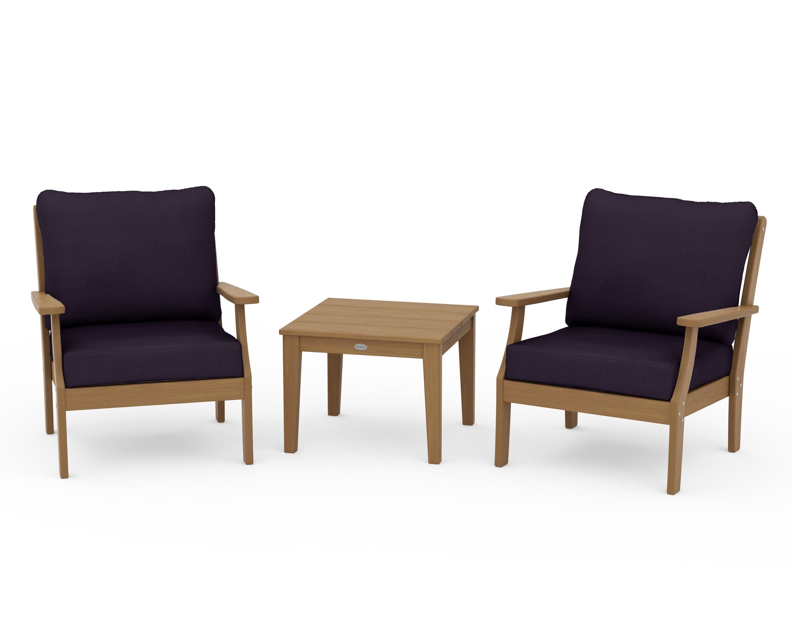 POLYWOOD Braxton 3-Piece Deep Seating Set in Natural / Navy Linen