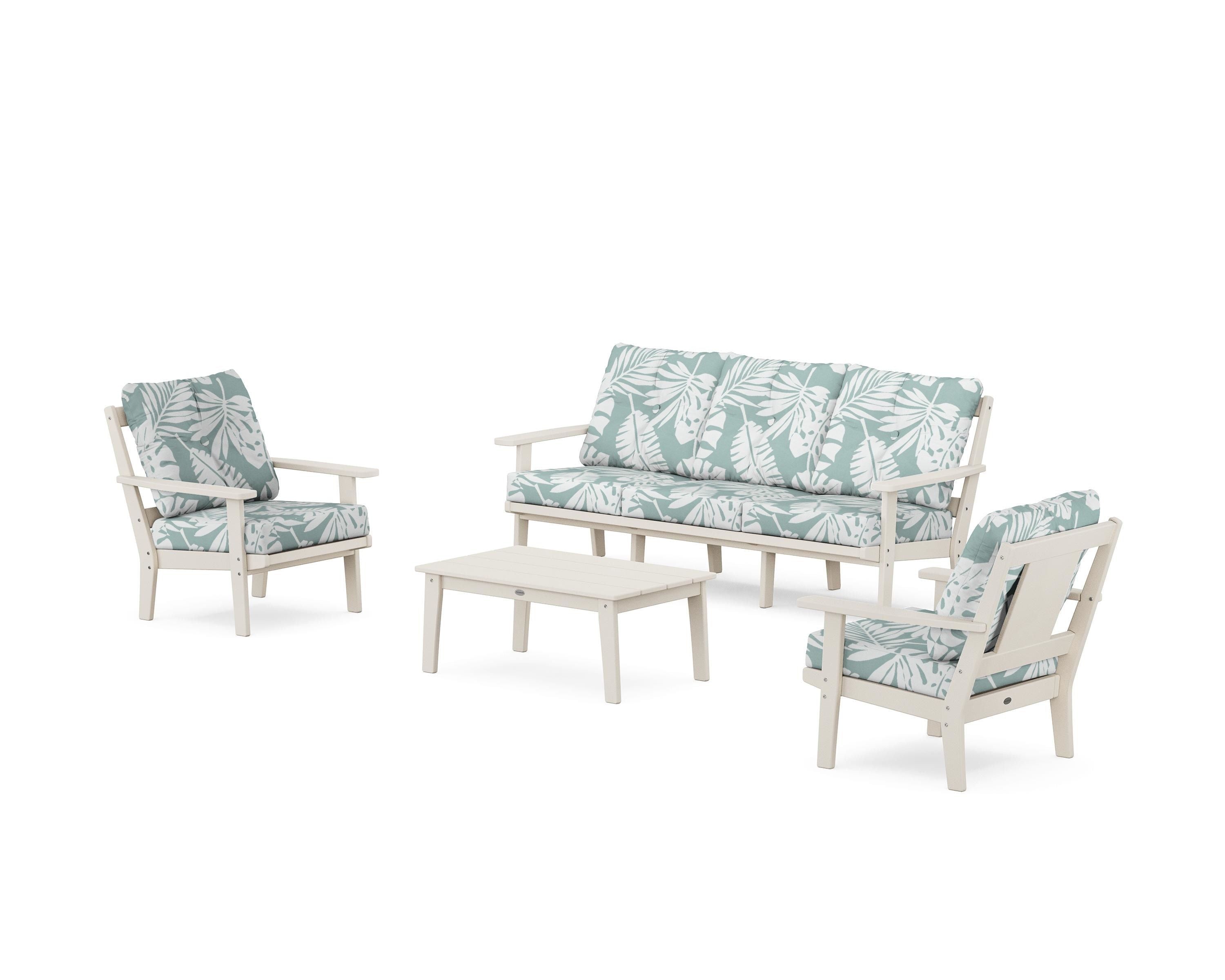 POLYWOOD Prairie 4-Piece Deep Seating Set with Sofa in Sand / Leaf Glacier Spa