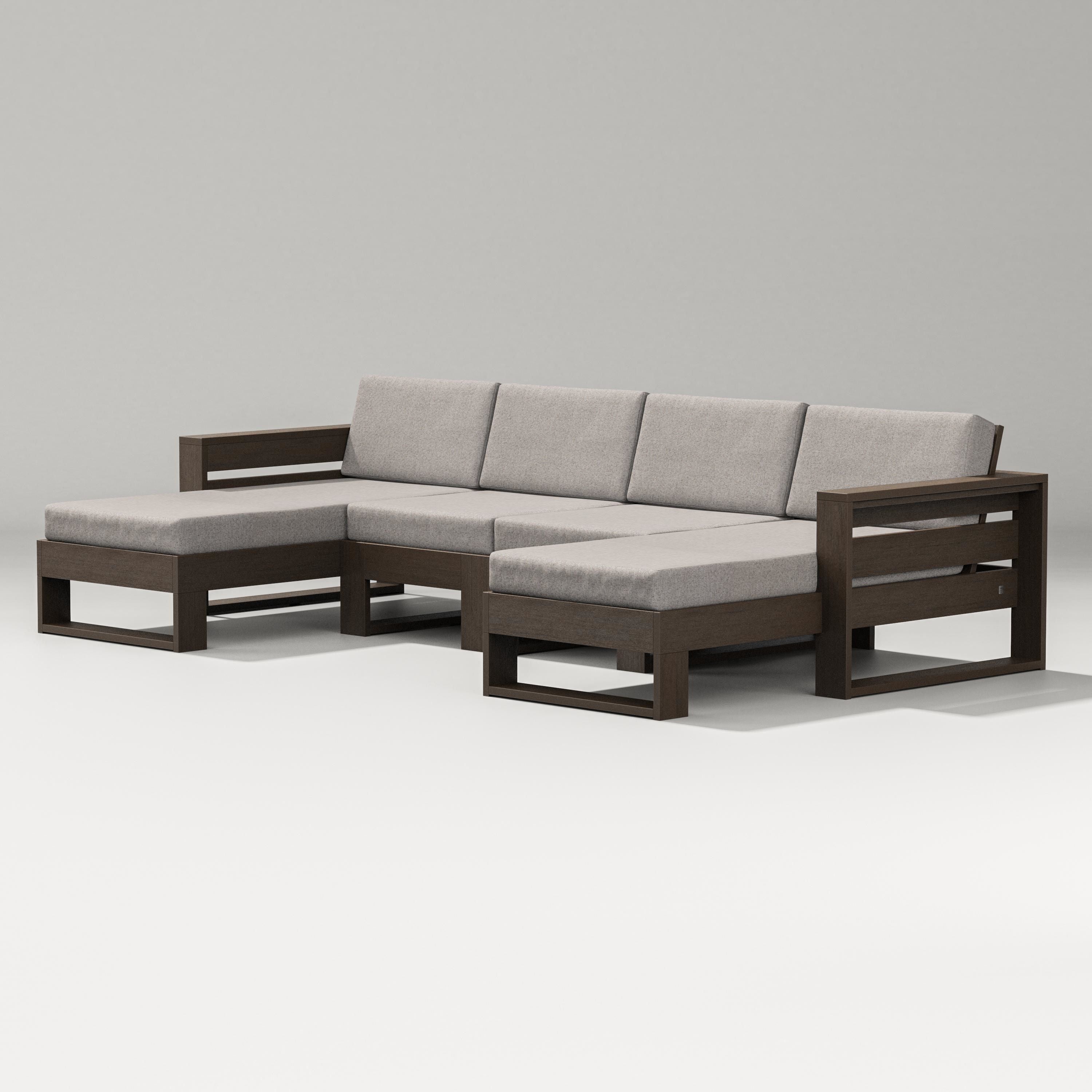 PW Designer Series Latitude Double Chaise Sectional in Kona / Weathered Tweed