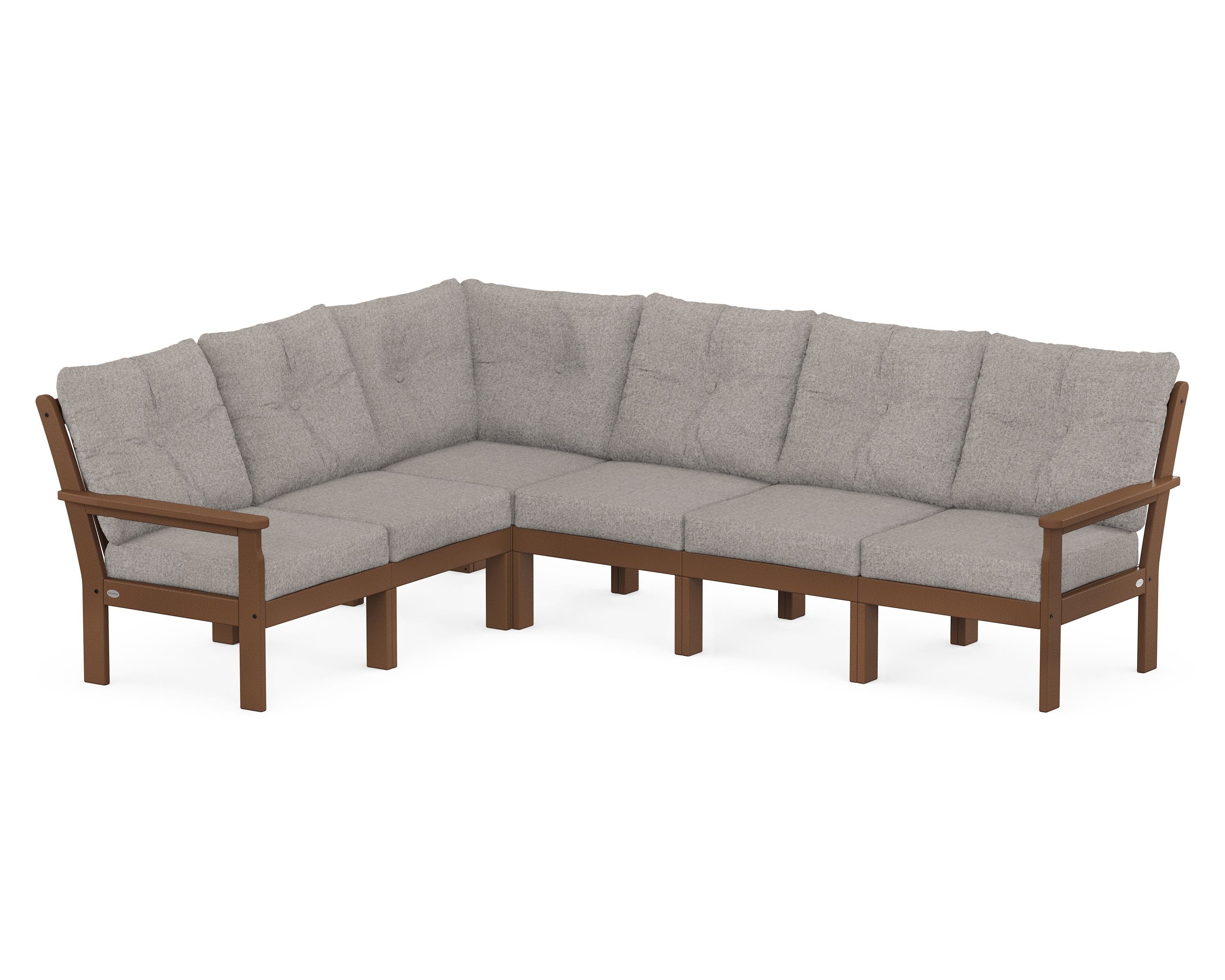 POLYWOOD Vineyard 6-Piece Sectional in Teak / Weathered Tweed