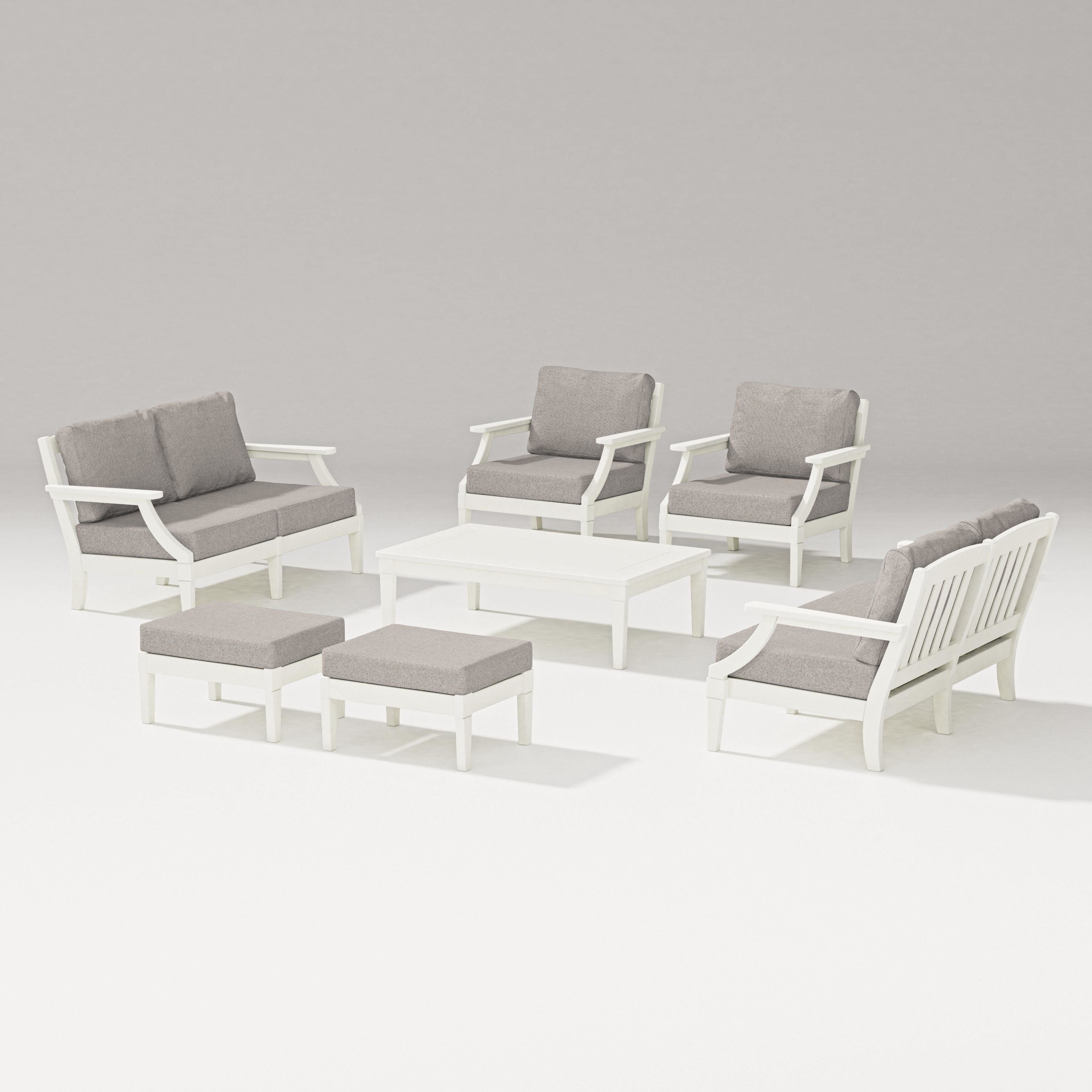PW Designer Series Estate 7-Piece Lounge Loveseat Set in Vintage White / Weathered Tweed