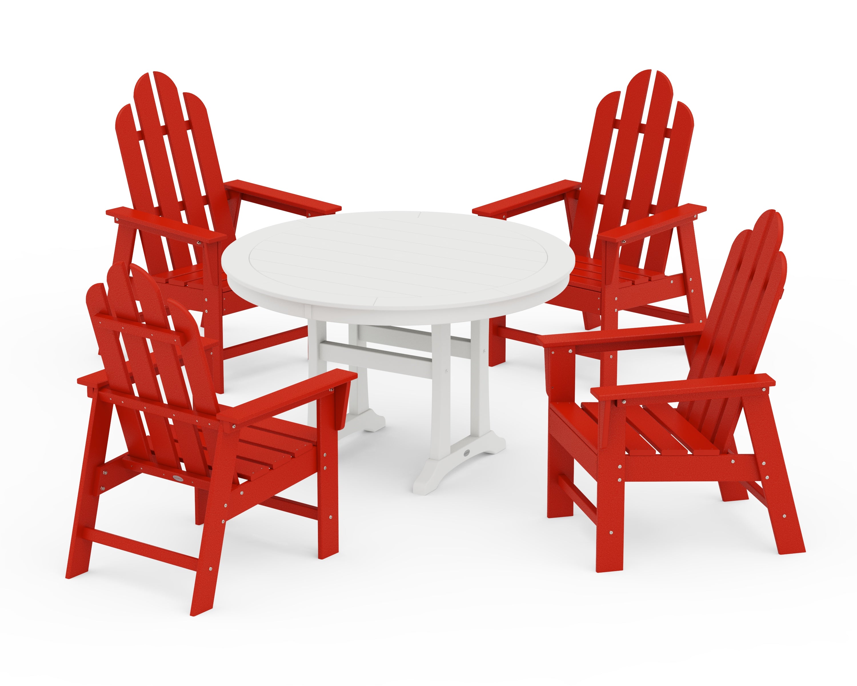POLYWOOD Long Island 5-Piece Round Dining Set with Trestle Legs in Sunset Red / White
