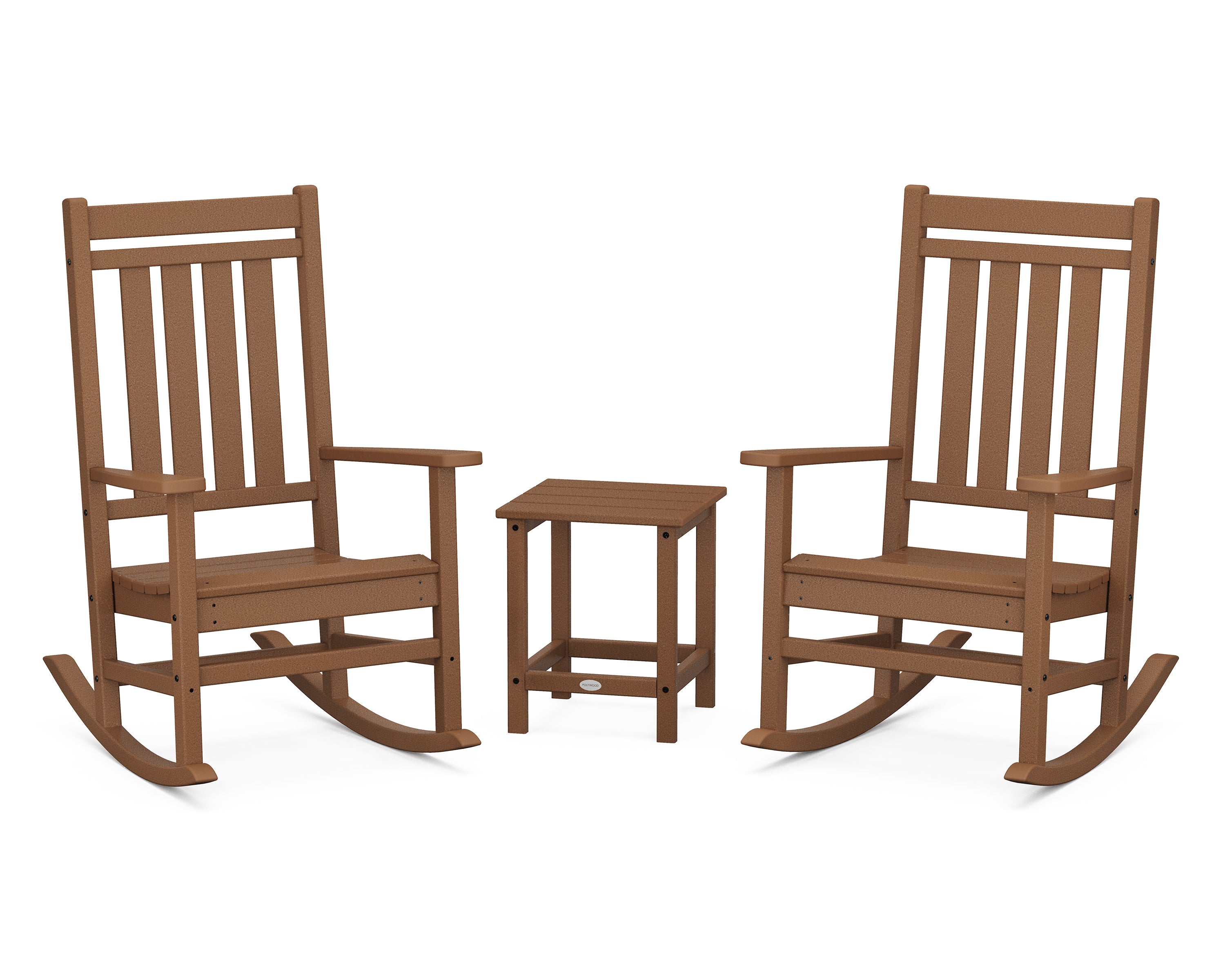 POLYWOOD® Estate 3-Piece Rocking Chair Set with Long Island 18" Side Table in Teak