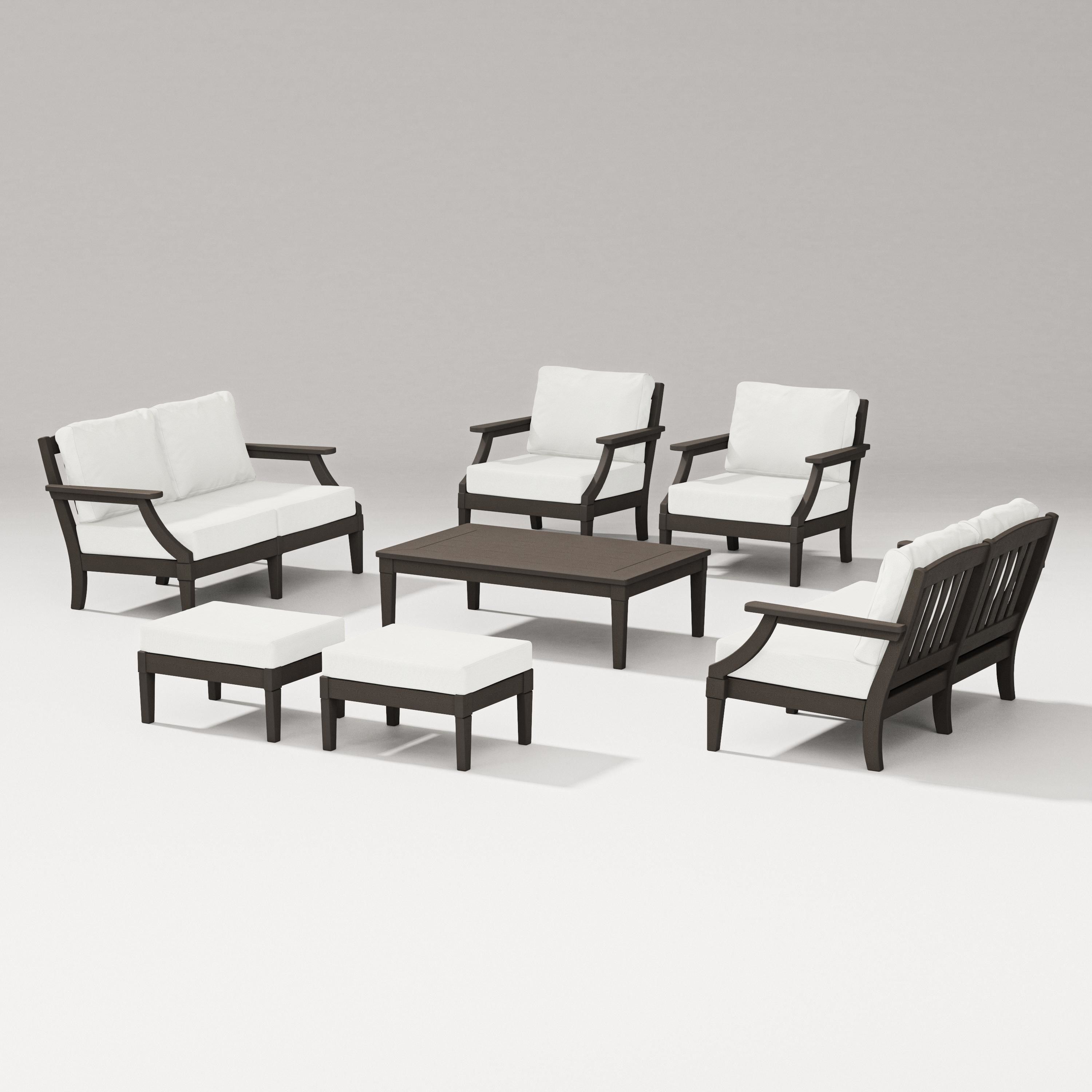 PW Designer Series Estate 7-Piece Lounge Loveseat Set in Vintage Coffee / Natural Linen