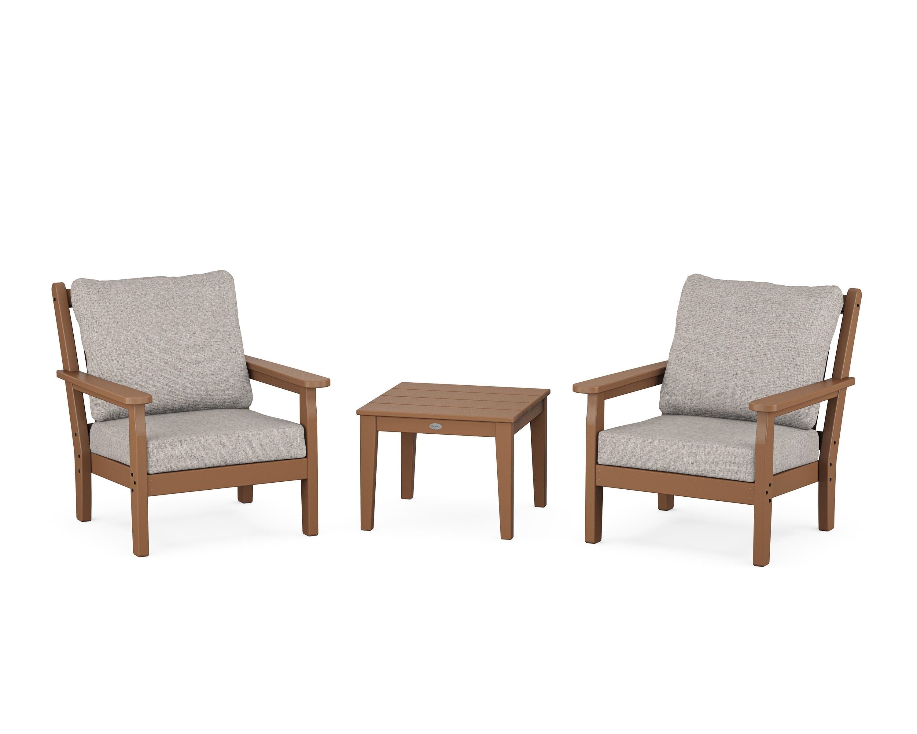 POLYWOOD Chippendale 3-Piece Deep Seating Set in Teak / Weathered Tweed