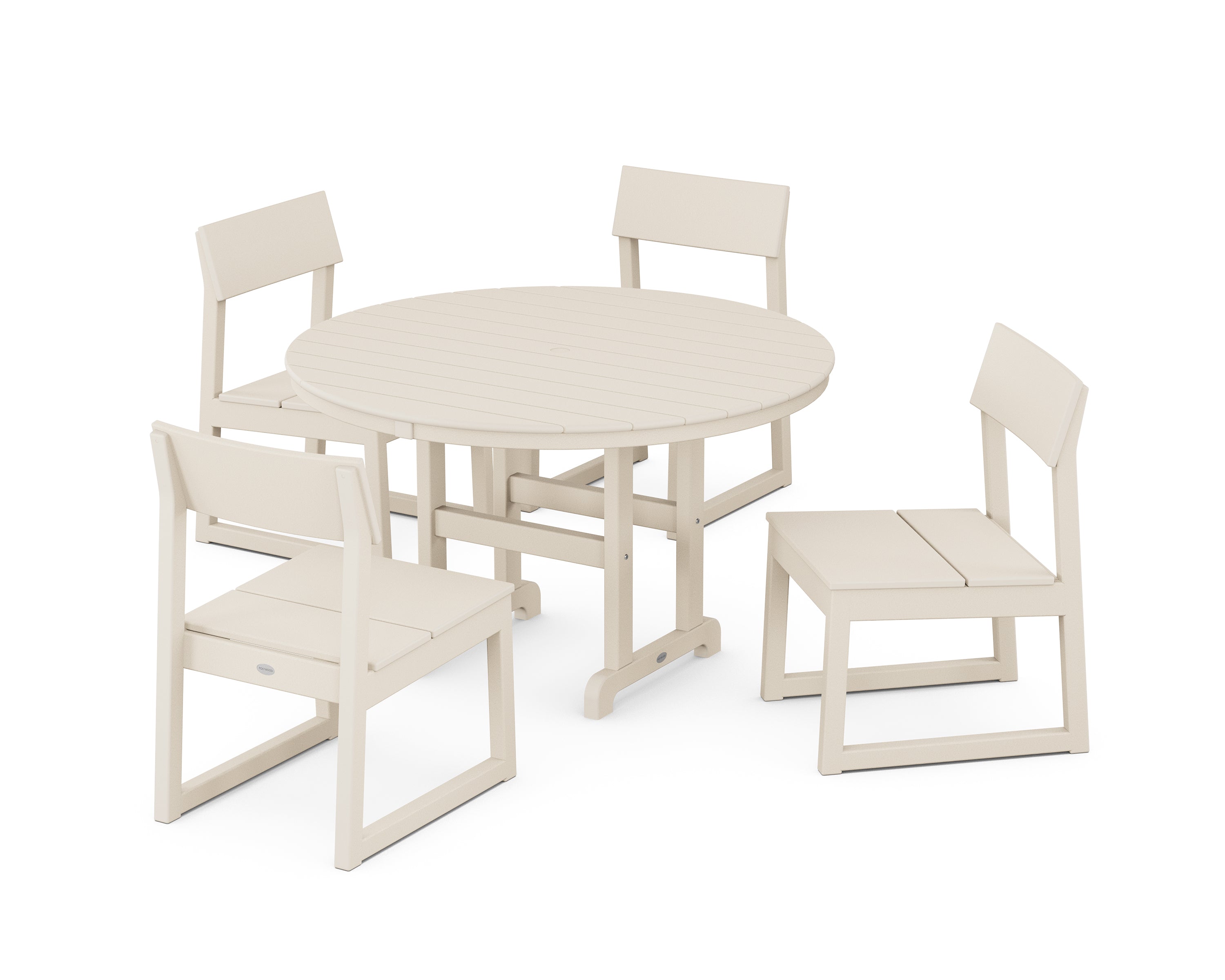 POLYWOOD® EDGE Side Chair 5-Piece Round Farmhouse Dining Set in Sand