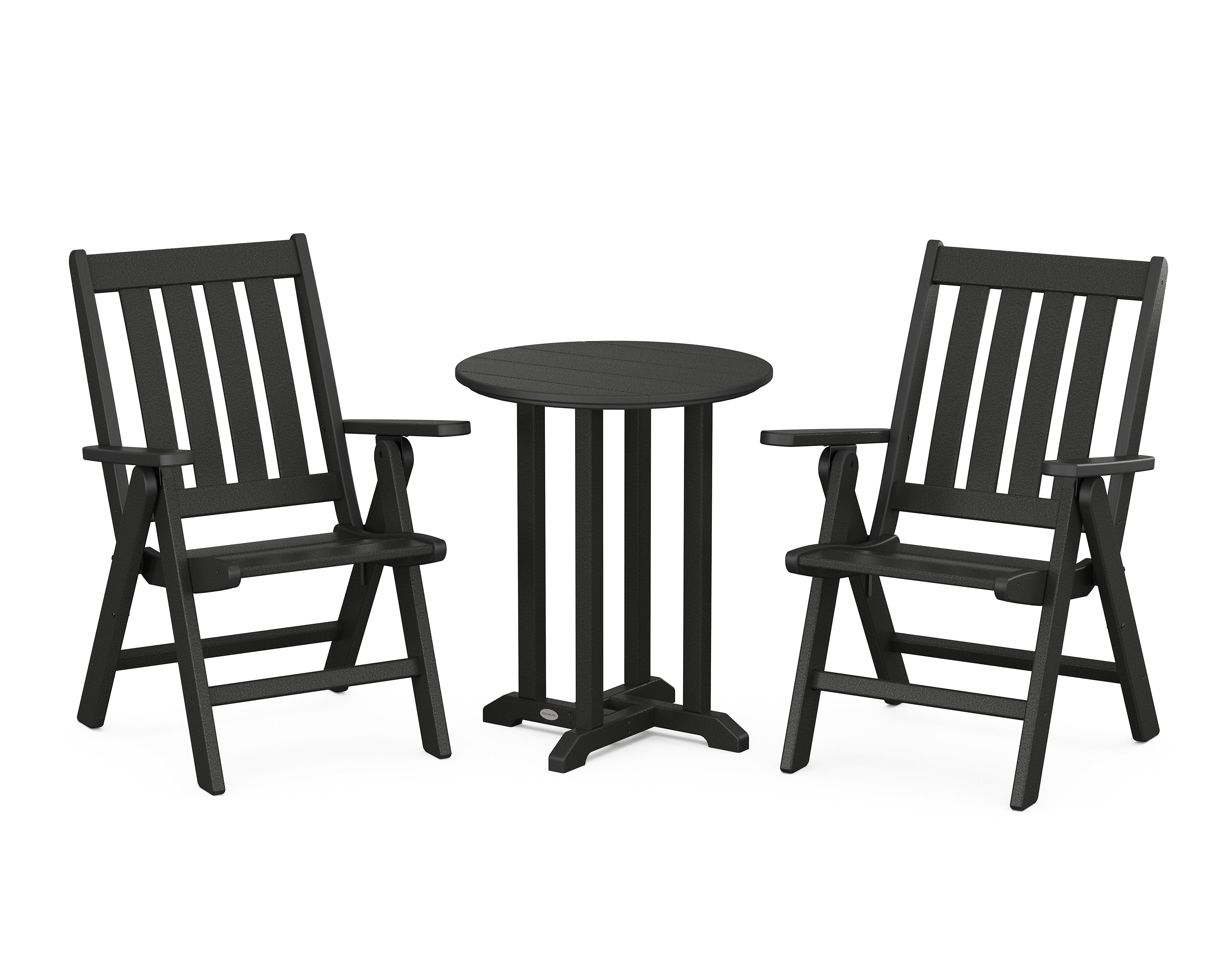 POLYWOOD Vineyard Folding Chair 3-Piece Round Bistro Dining Set in Black