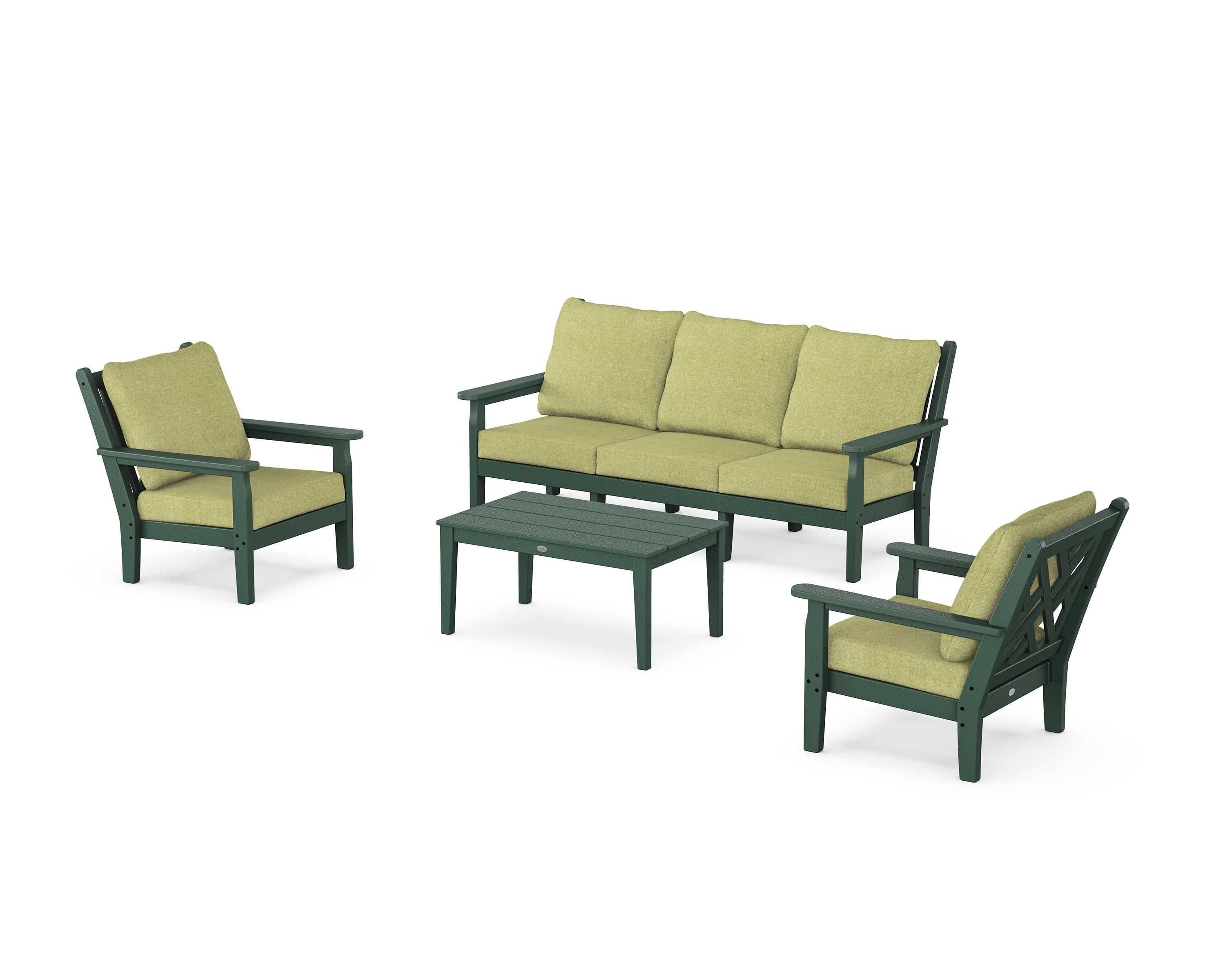 POLYWOOD Chippendale 4-Piece Deep Seating Set with Sofa in Green / Chartreuse Boucle
