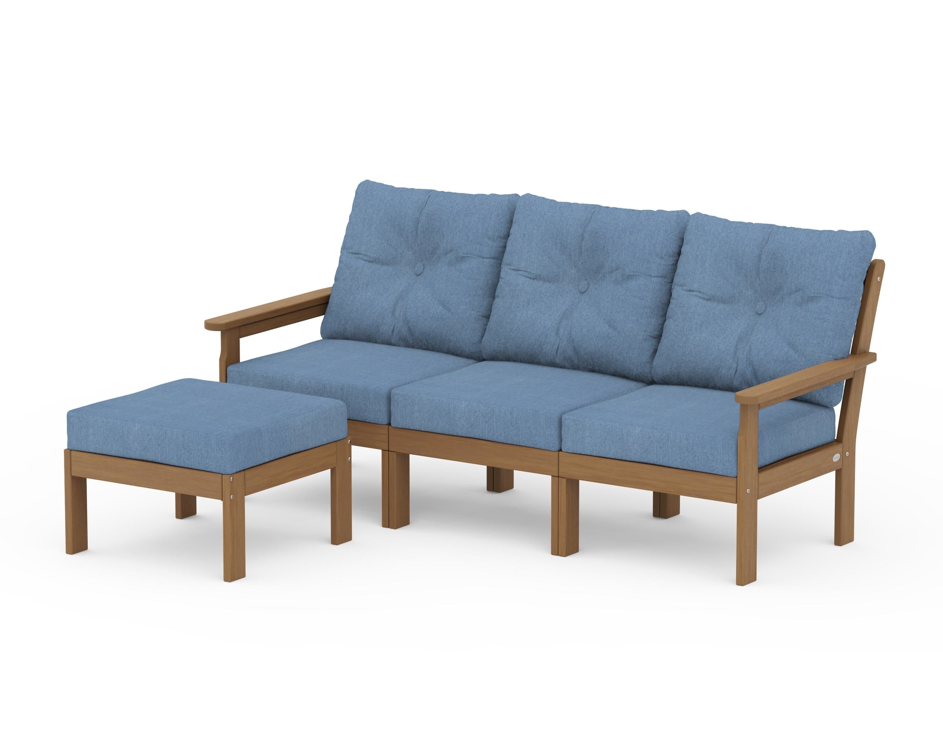 POLYWOOD Vineyard 4-Piece Sectional with Ottoman in Natural / Sky Blue