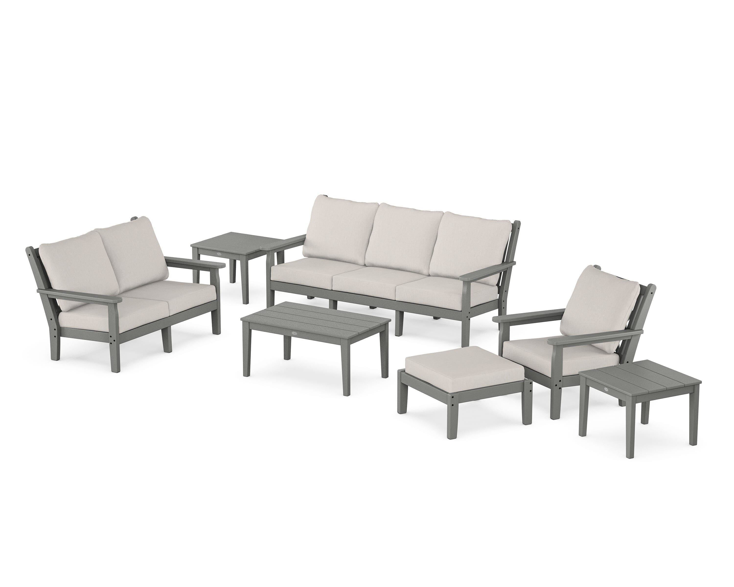 POLYWOOD Chippendale 7-Piece Deep Seating Set in Slate Grey / Cast Ash