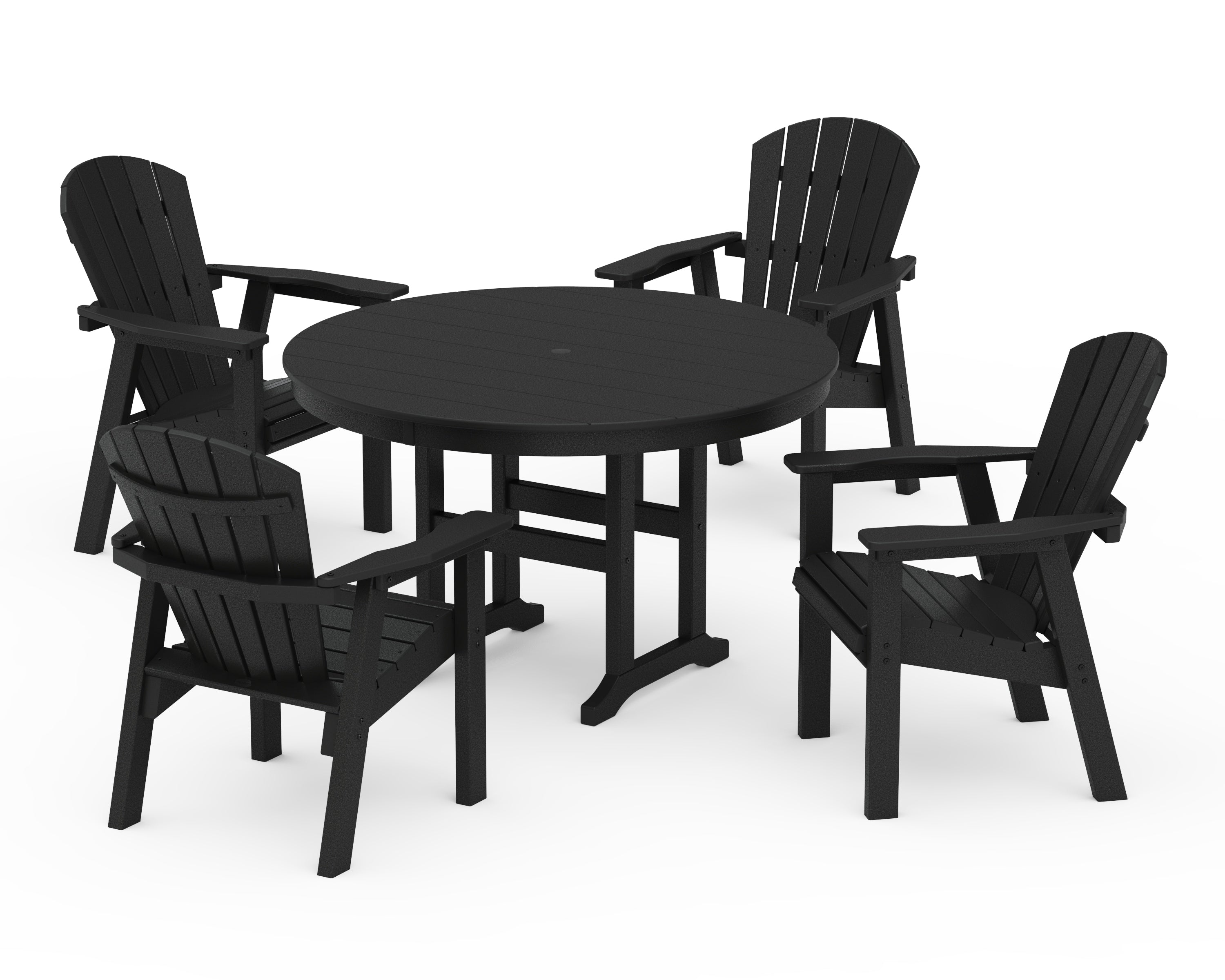 POLYWOOD Seashell 5-Piece Round Farmhouse Dining Set in Black