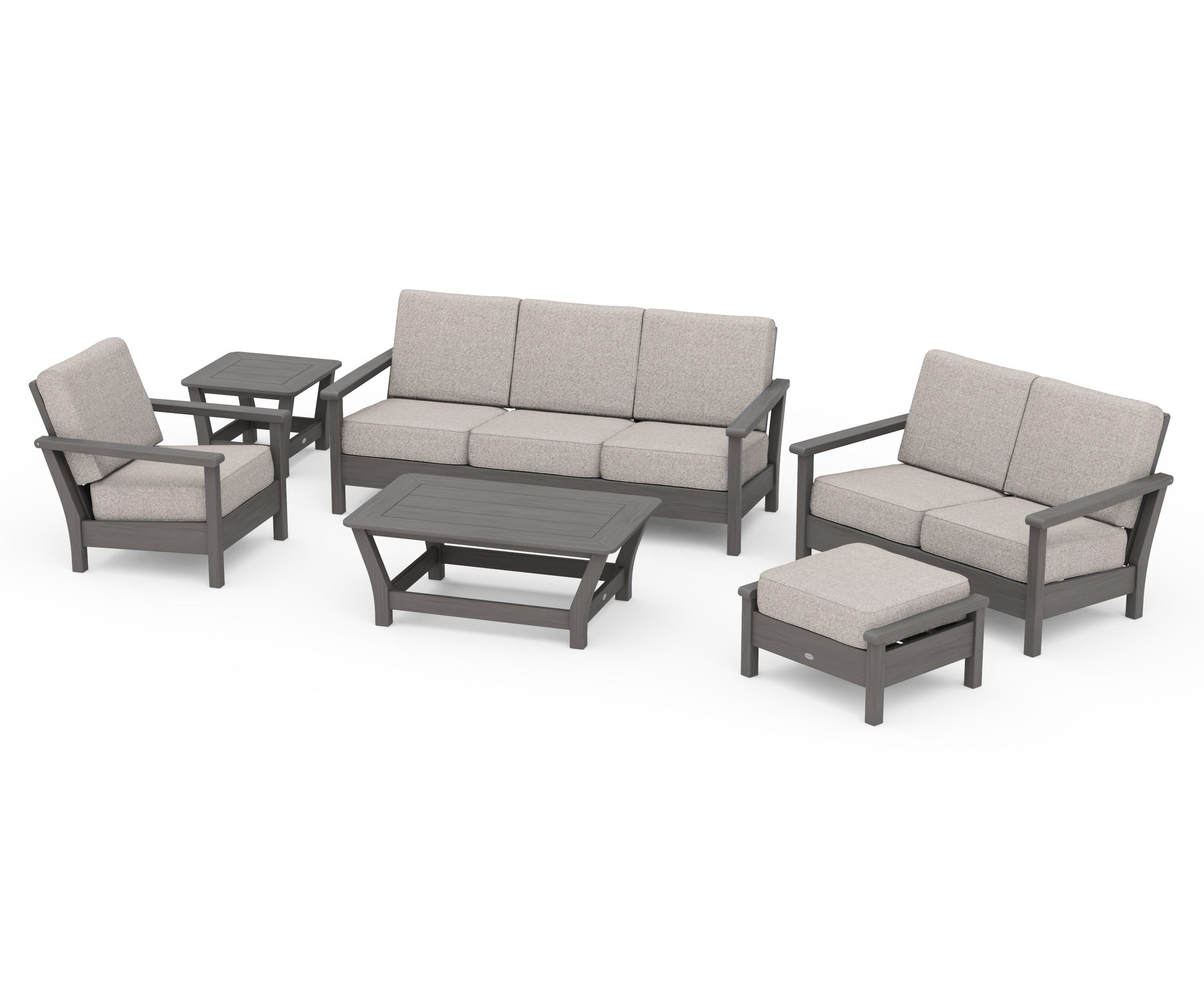POLYWOOD Harbour 6-Piece Outdoor Living Set in Driftwood / Weathered Tweed