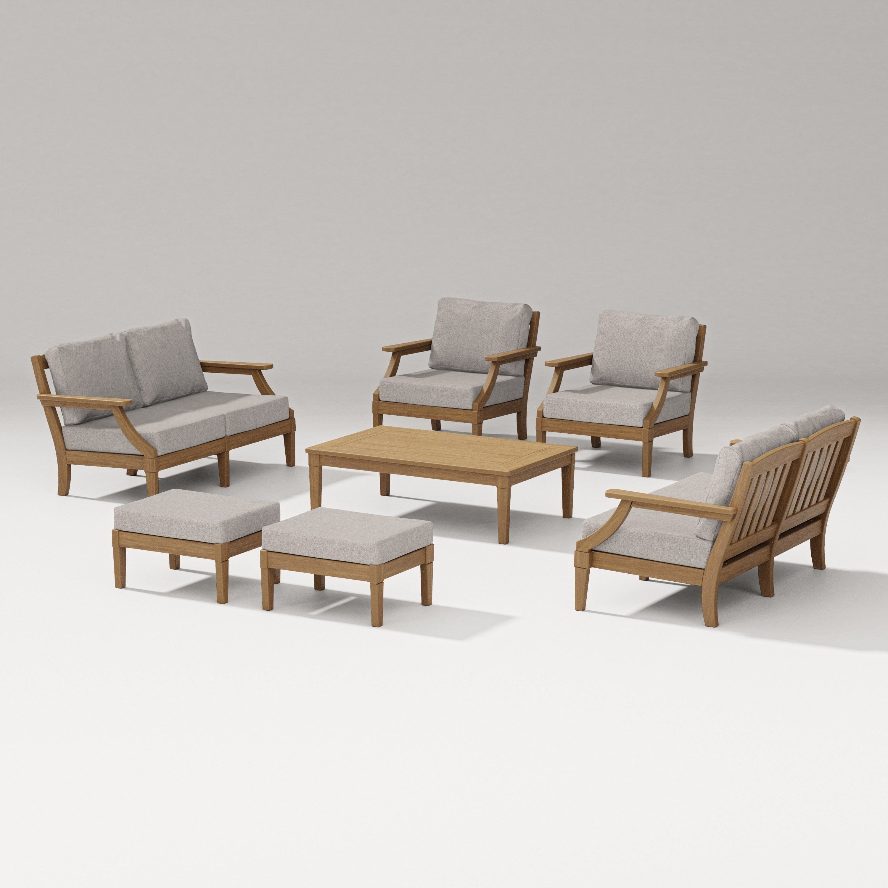PW Designer Series Estate 7-Piece Lounge Loveseat Set in Natural / Weathered Tweed