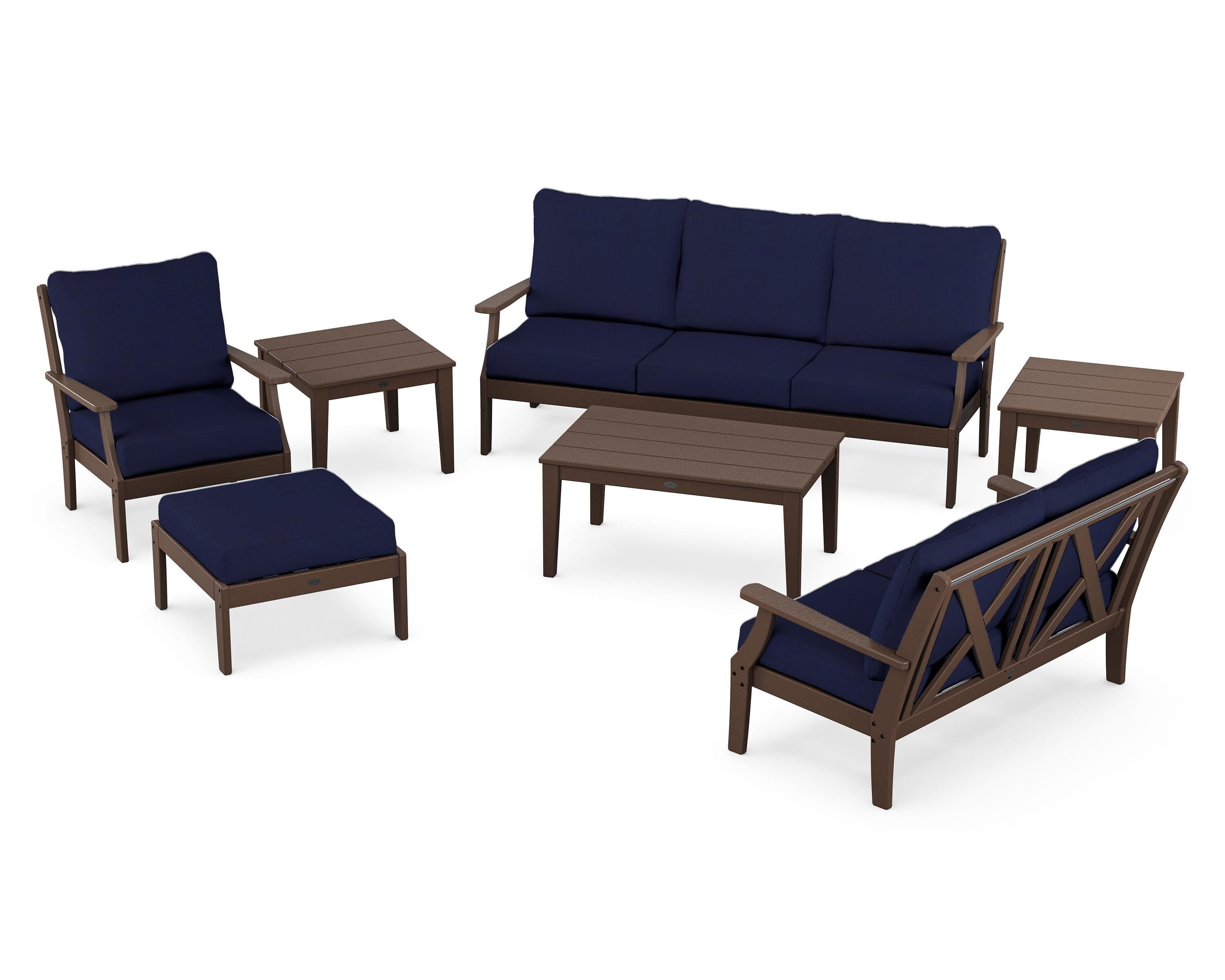 POLYWOOD Braxton 7-Piece Deep Seating Set in Mahogany / Navy