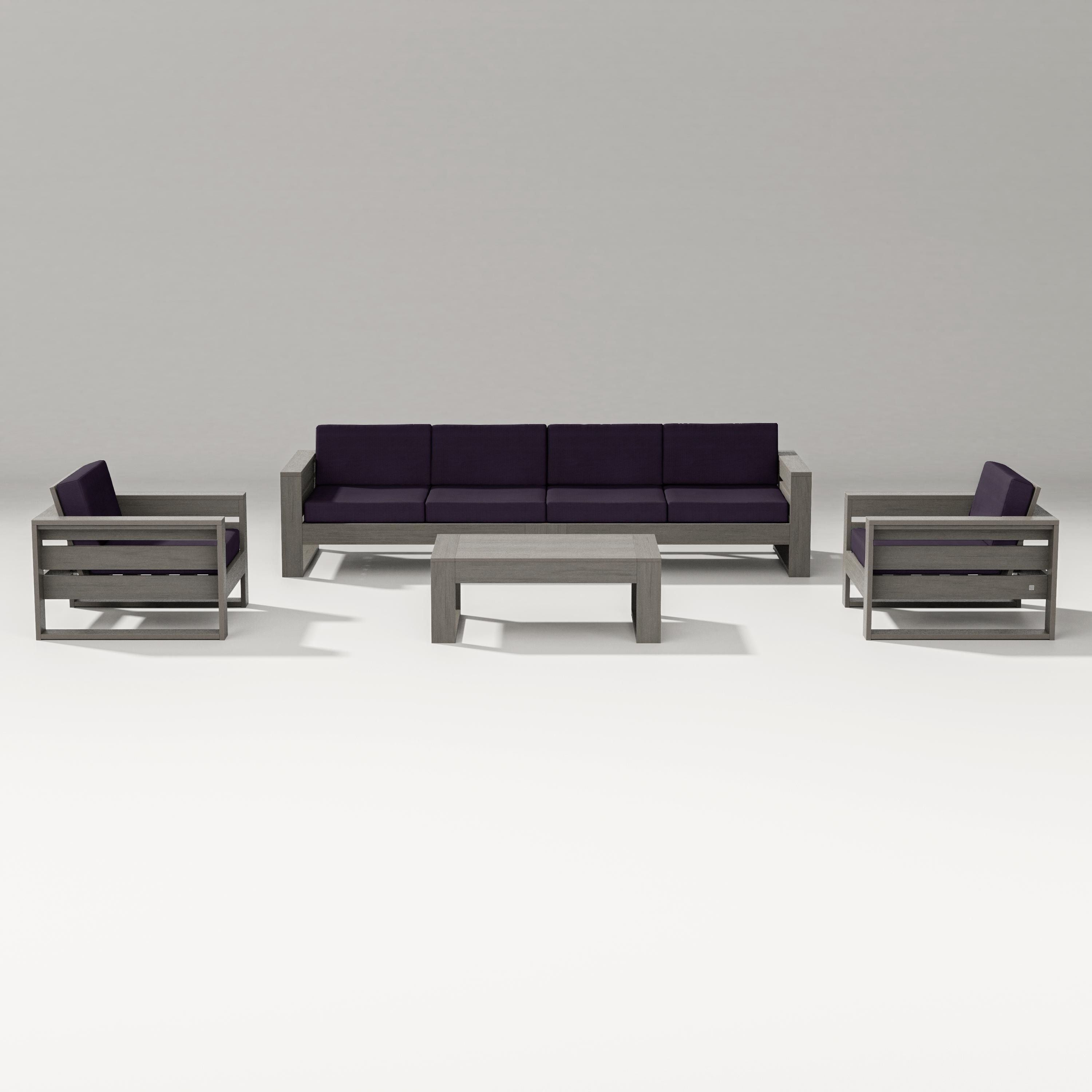 PW Designer Series Latitude 5-Piece Lounge Sofa Set in Driftwood / Navy Linen