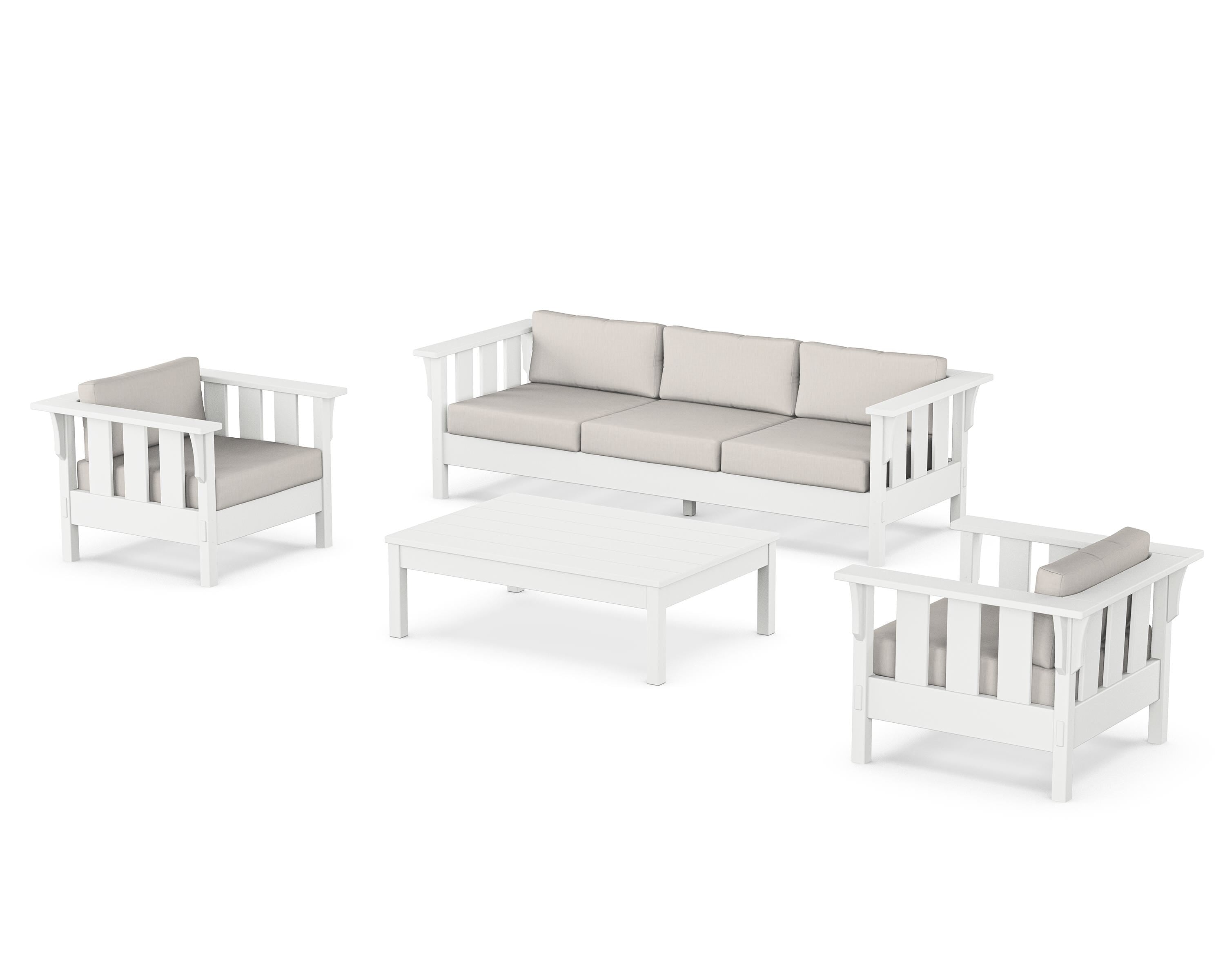 Martha Stewart by POLYWOOD Acadia 4-Piece Deep Seating Set with Sofa in White / Cast Ash