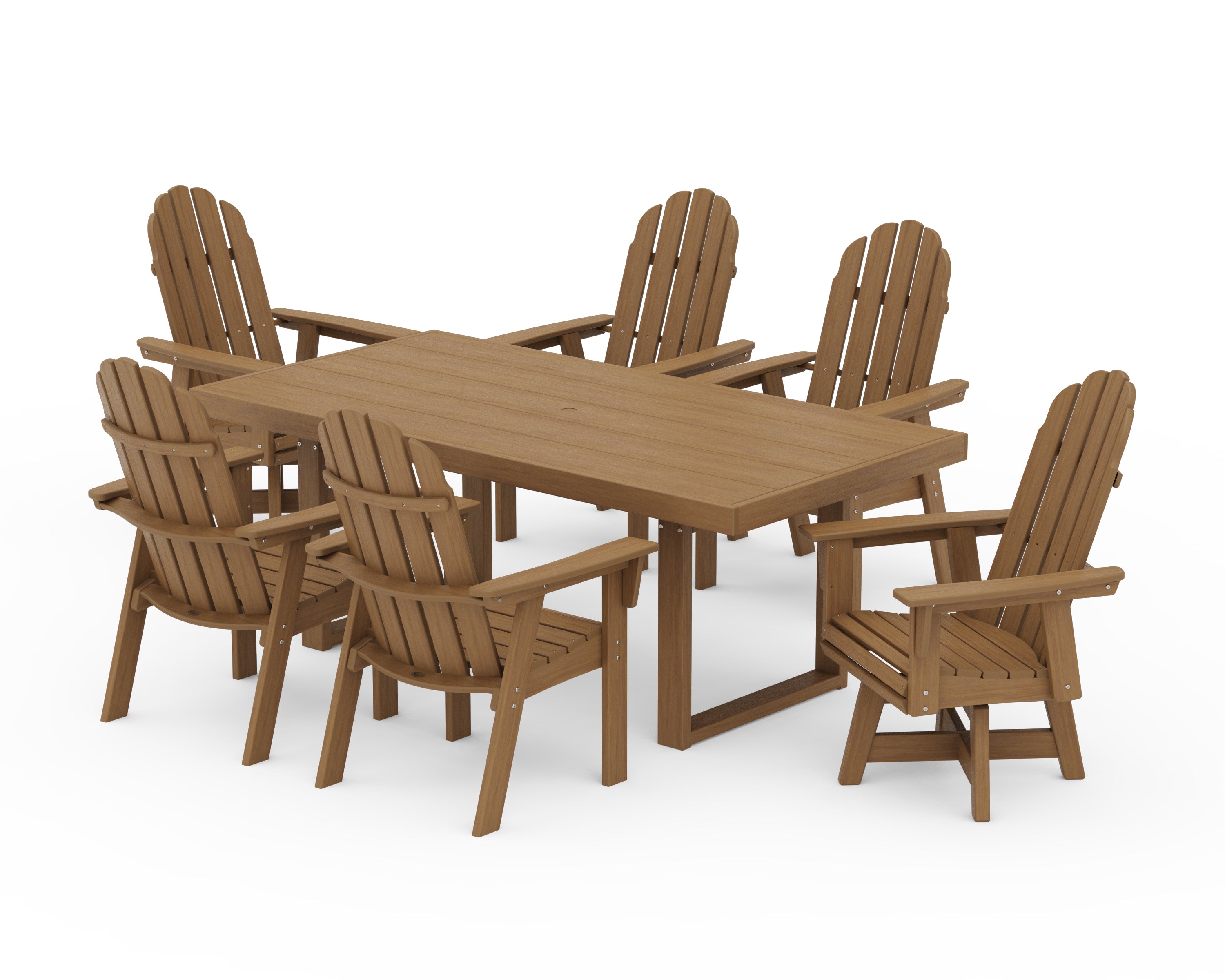 POLYWOOD Vineyard Curveback Adirondack Swivel Chair 7-Piece Dining Set in Natural