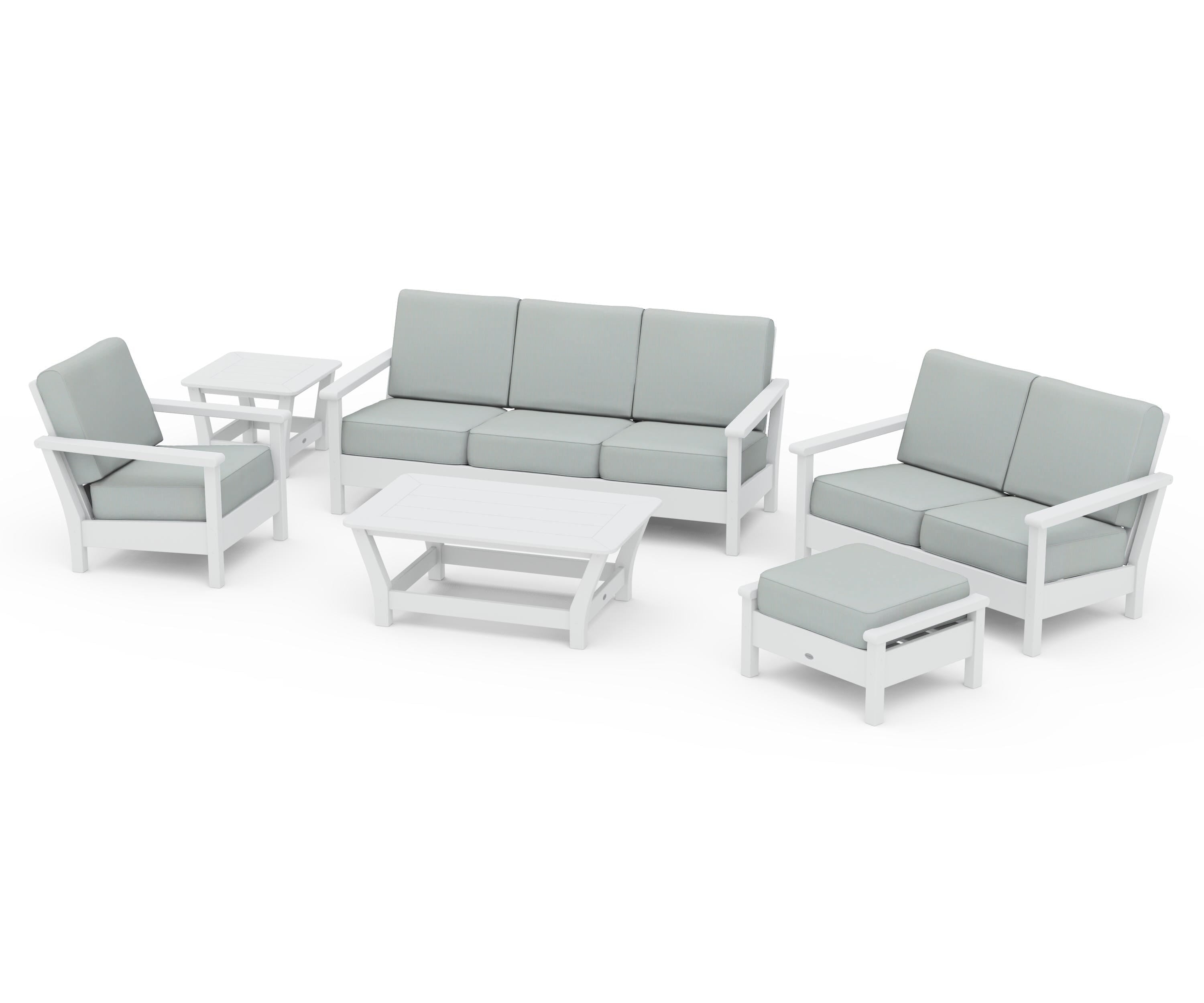 POLYWOOD Harbour 6-Piece Outdoor Living Set in White / Spa