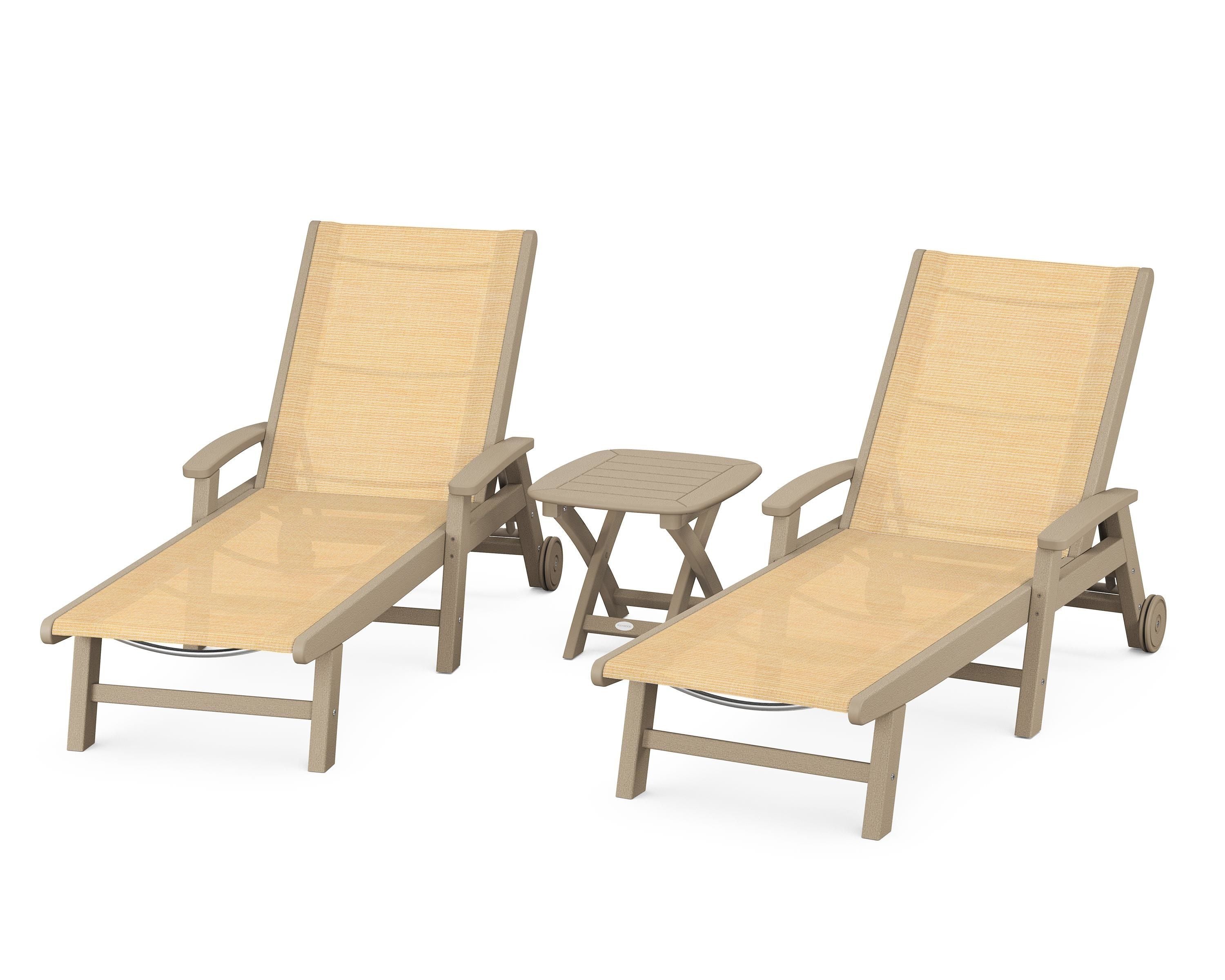 POLYWOOD Coastal 3-Piece Wheeled Chaise Set in Vintage Sahara / Dupioni Apricot Sling
