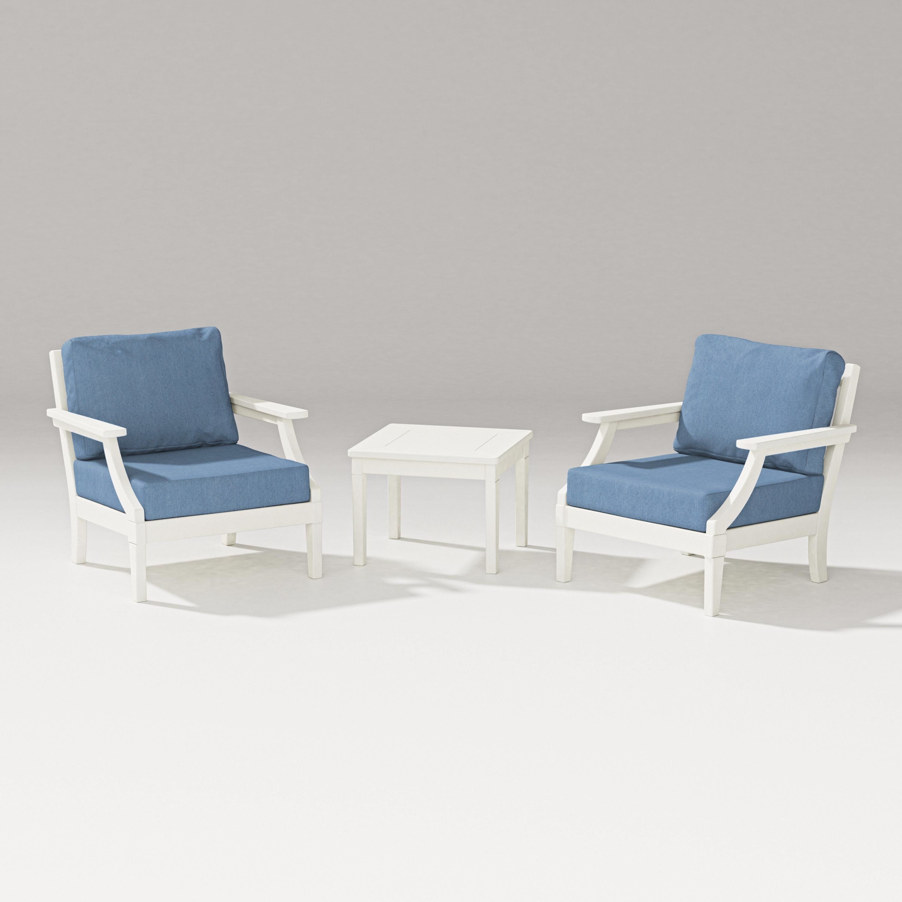 PW Designer Series Estate 3-Piece Lounge Chair Set in Vintage White / Sky Blue
