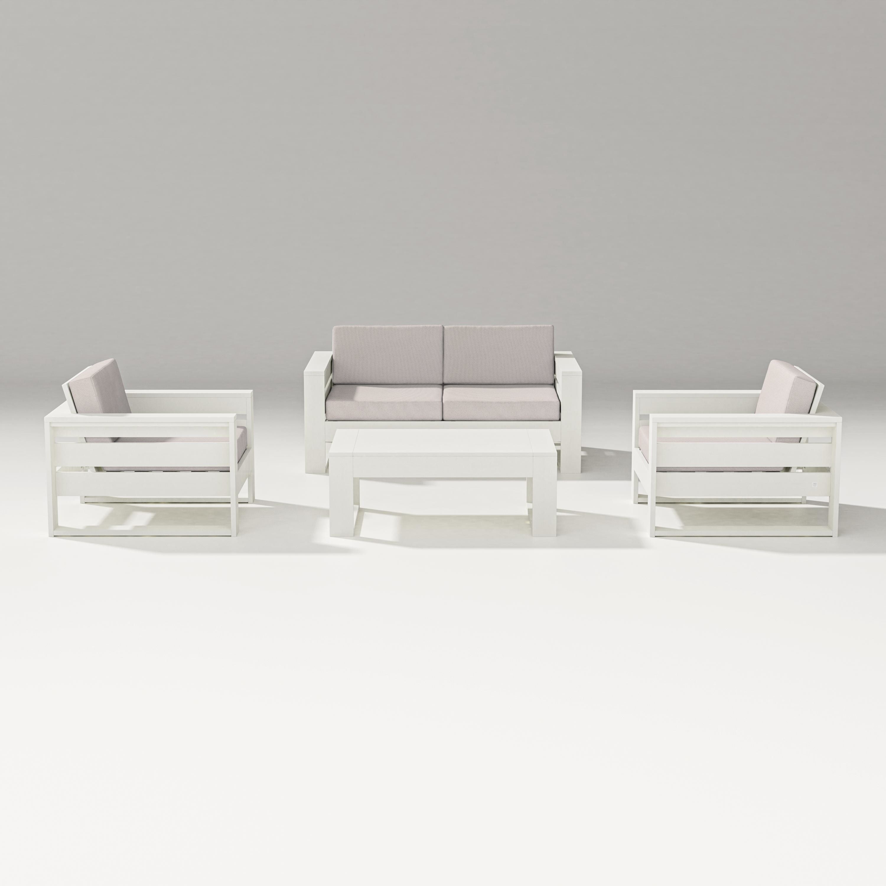 PW Designer Series Latitude 4-Piece Lounge Loveseat Set in Vintage White / Dune Burlap