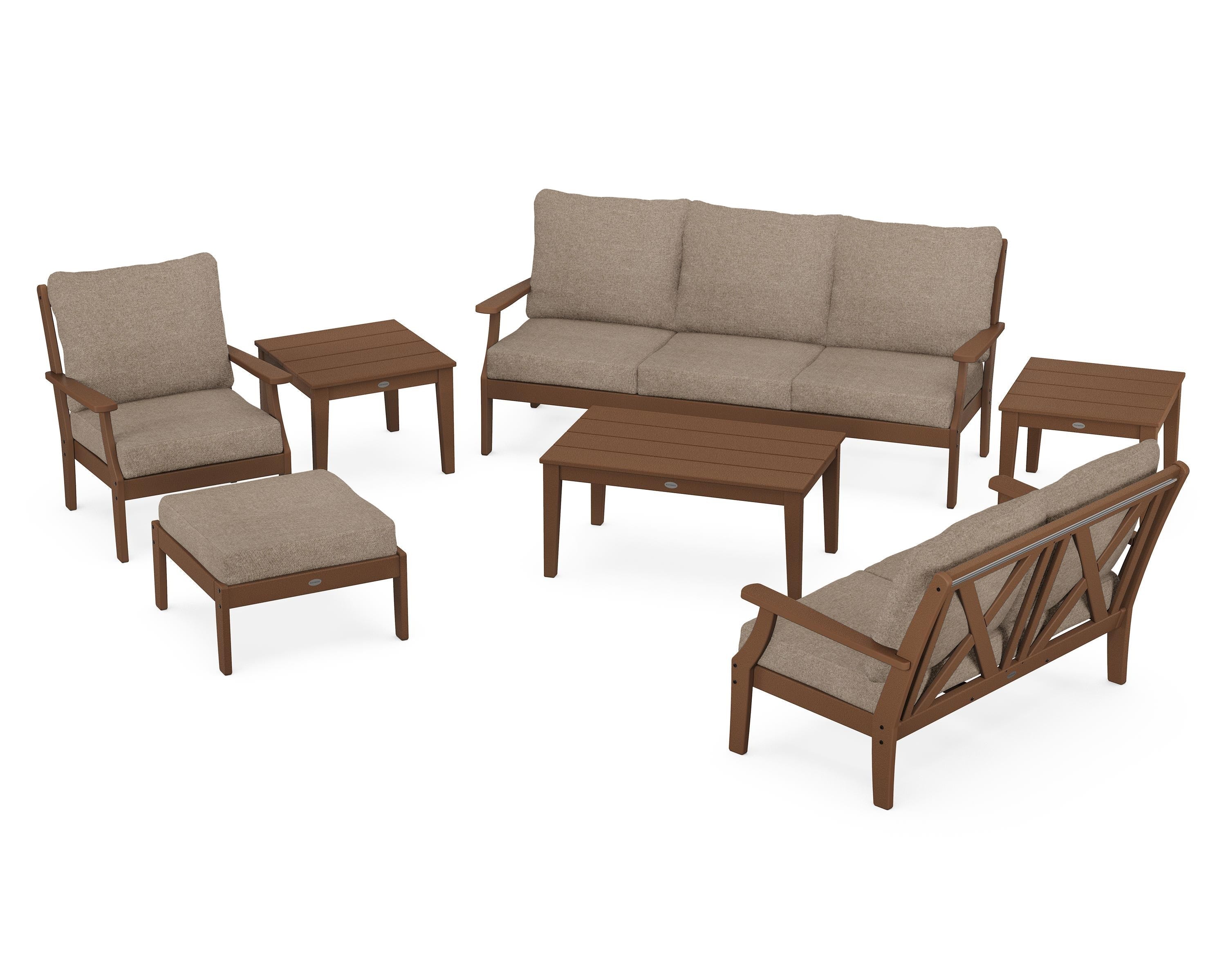 POLYWOOD Braxton 7-Piece Deep Seating Set in Teak / Spiced Burlap