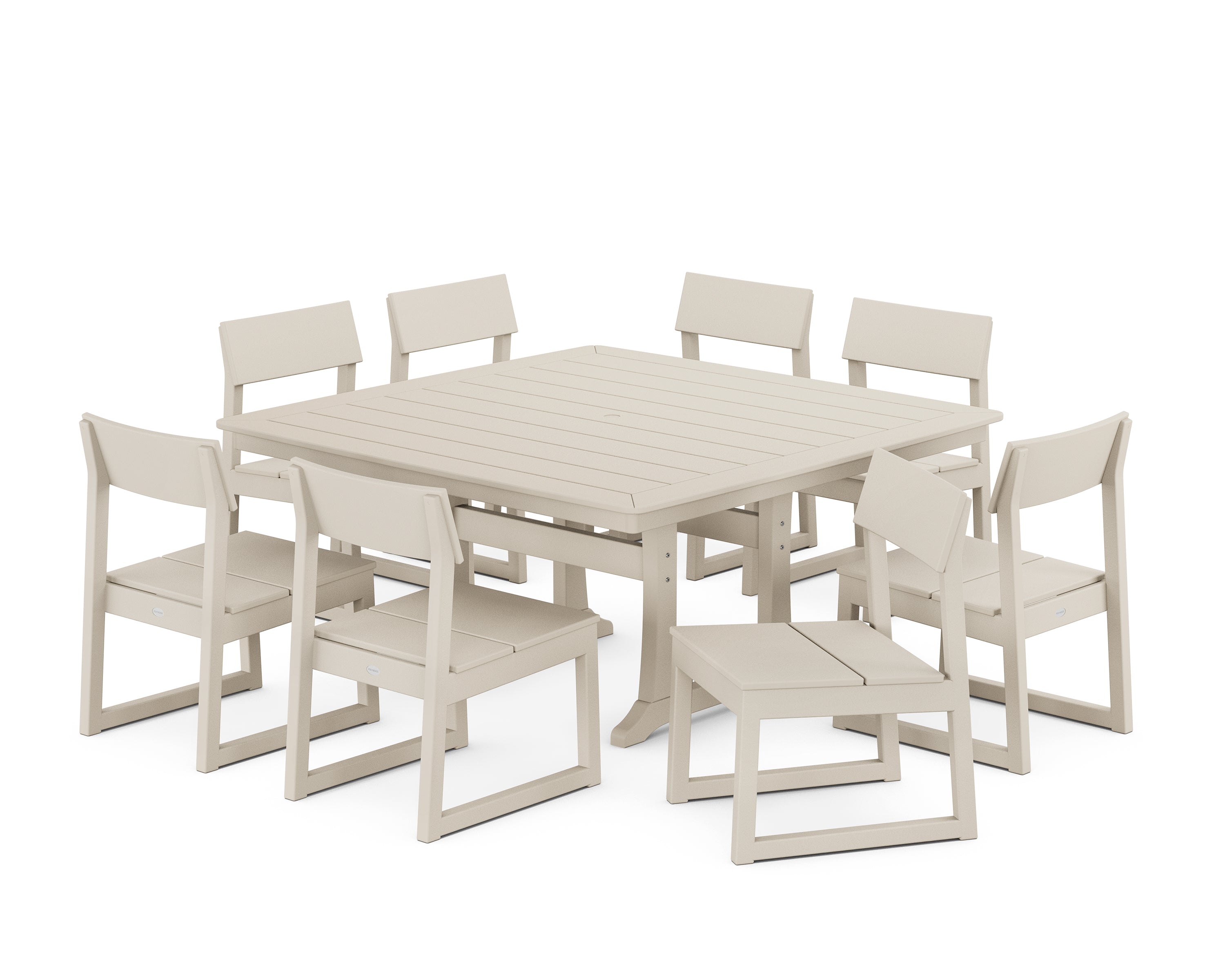 POLYWOOD® EDGE Side Chair 9-Piece Dining Set with Trestle Legs in Sand