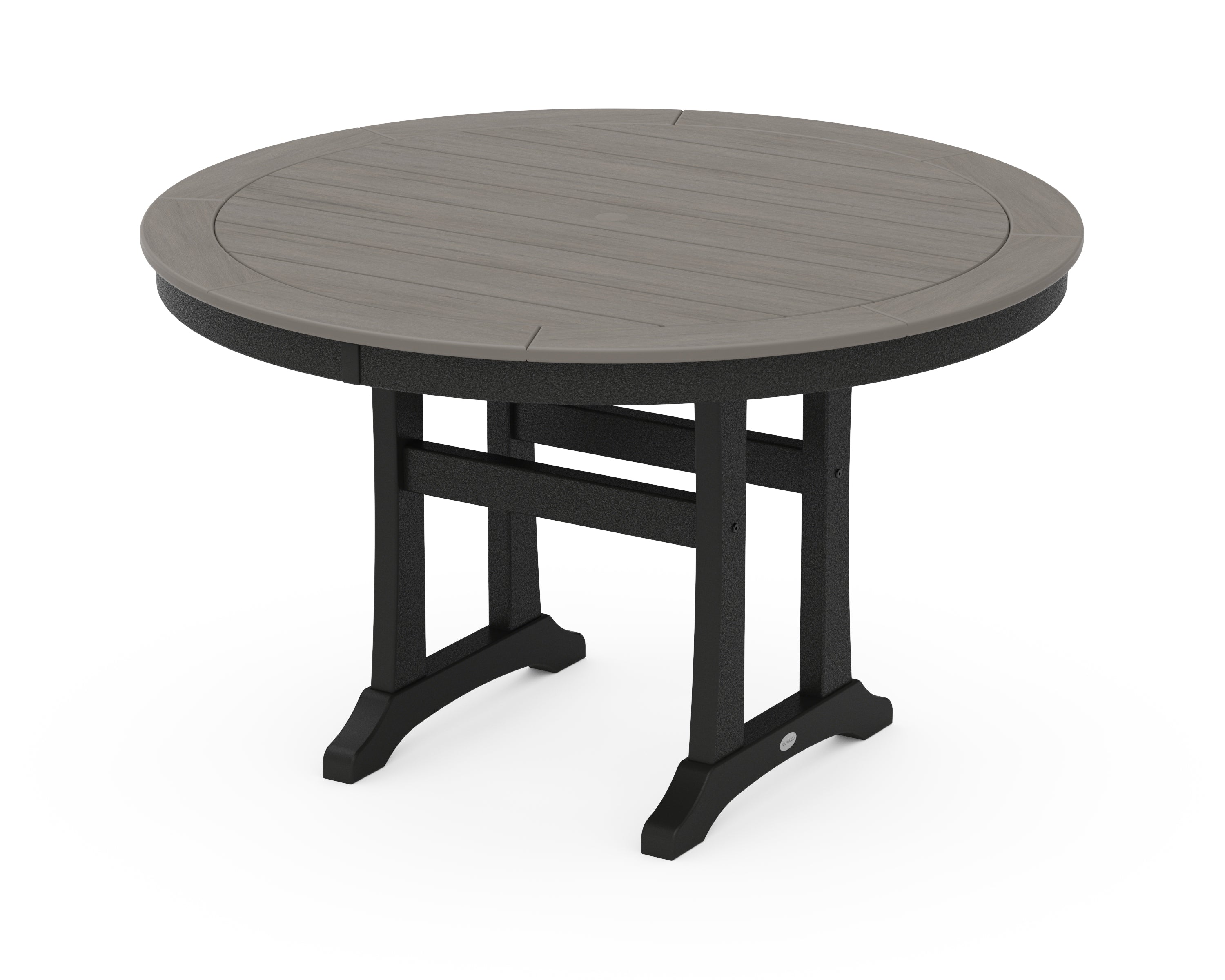 POLYWOOD Nautical Trestle 48" Round Dining Table in Black / Driftwood