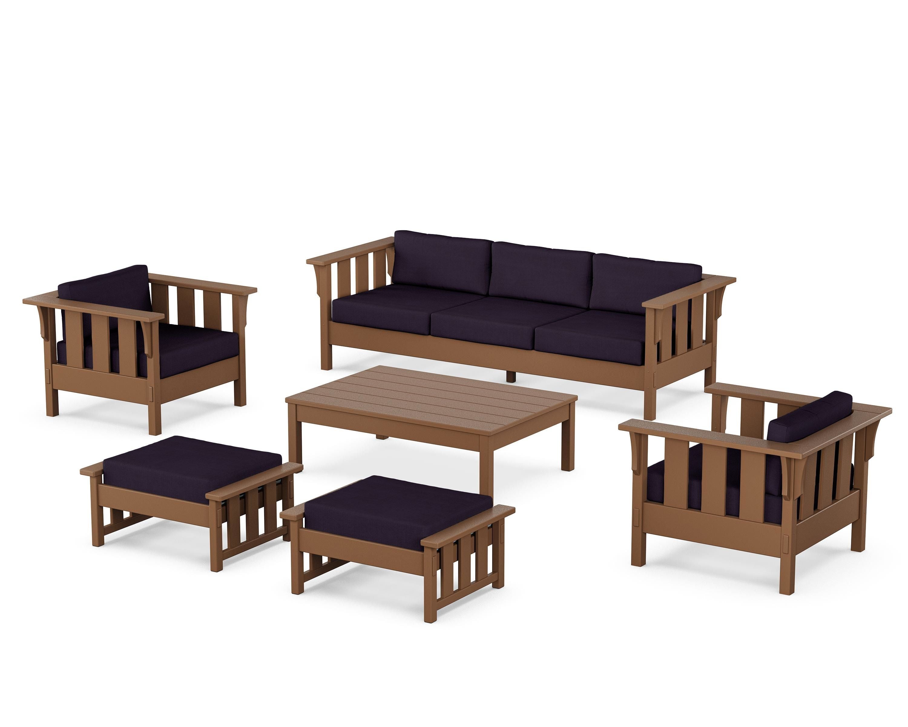 Martha Stewart by POLYWOOD Acadia 6-Piece Lounge Sofa Set in Teak / Navy Linen