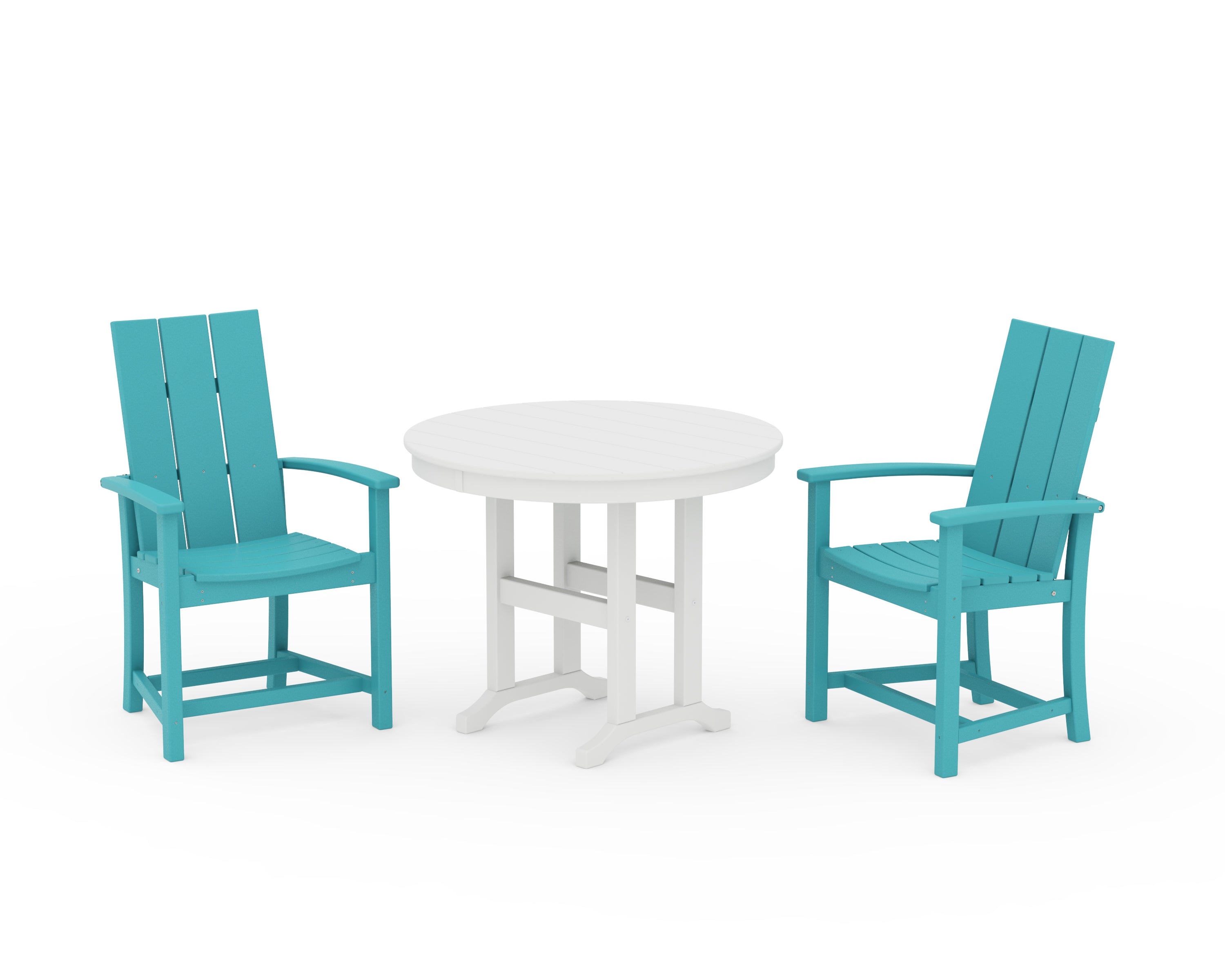 POLYWOOD Modern Adirondack 3-Piece Round Farmhouse Dining Set in Aruba / White