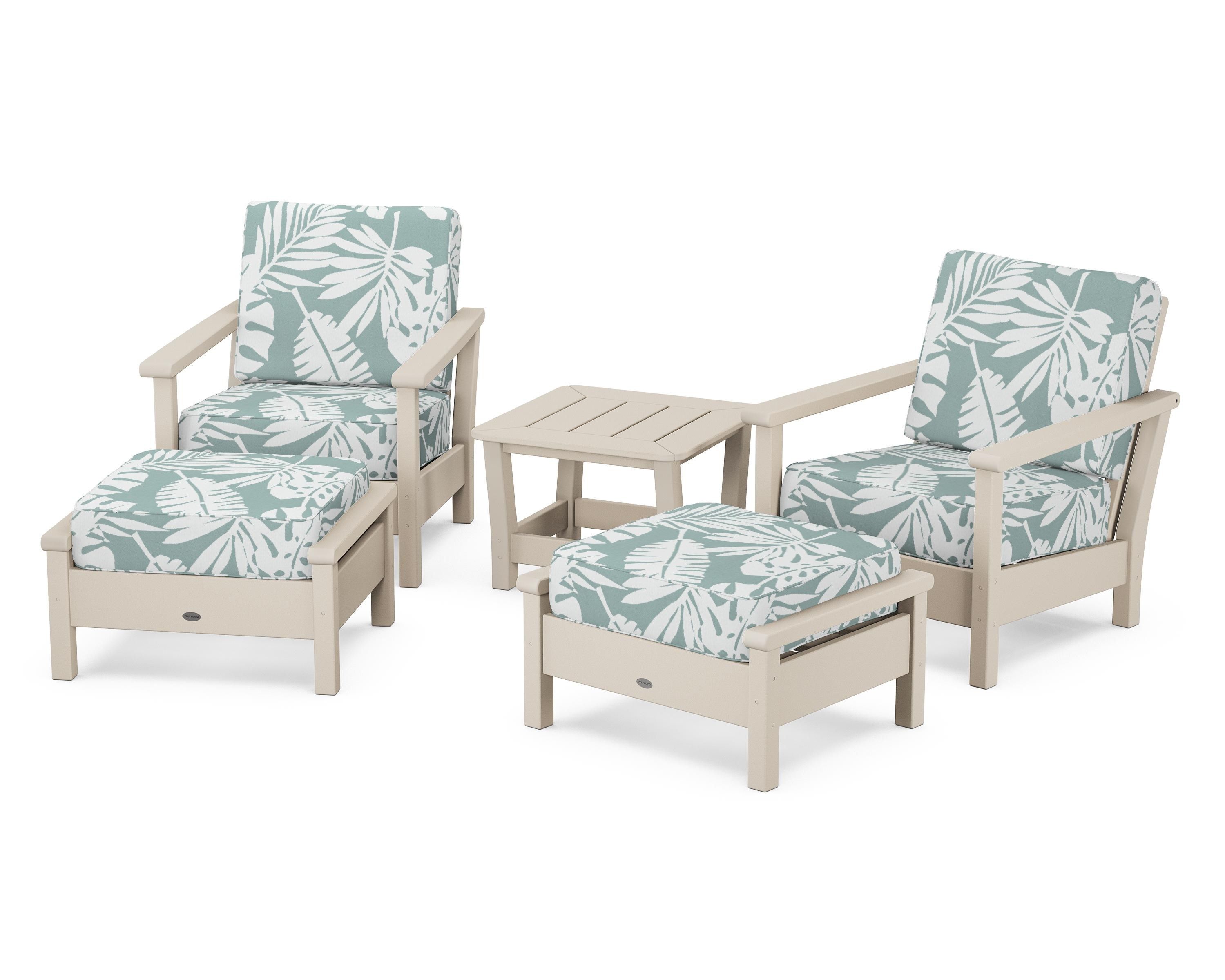 POLYWOOD Harbour 5-Piece Deep Seating Chair Set in Sand / Leaf Glacier Spa