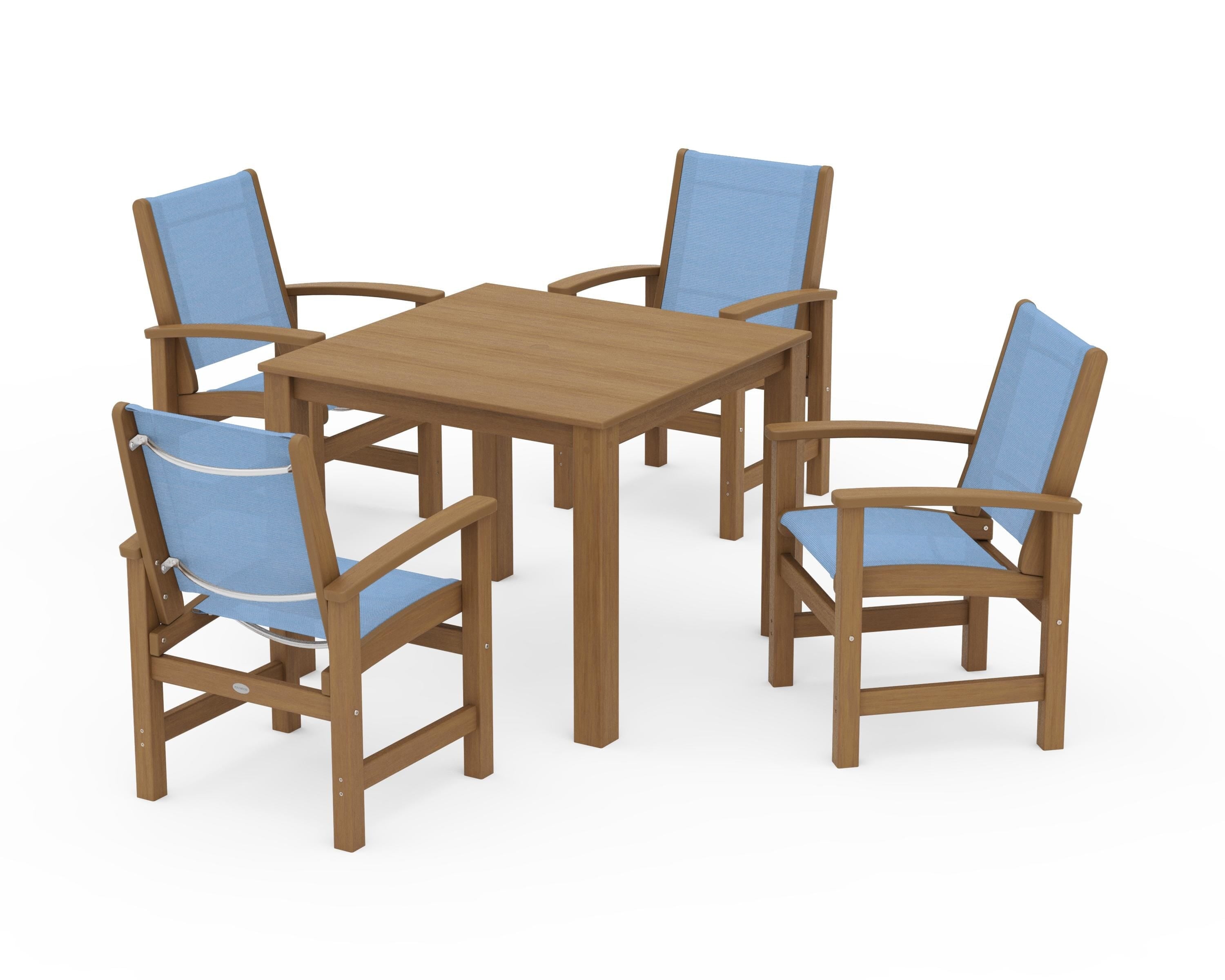 POLYWOOD Coastal 5-Piece Parsons Dining Set in Natural / Poolside Sling
