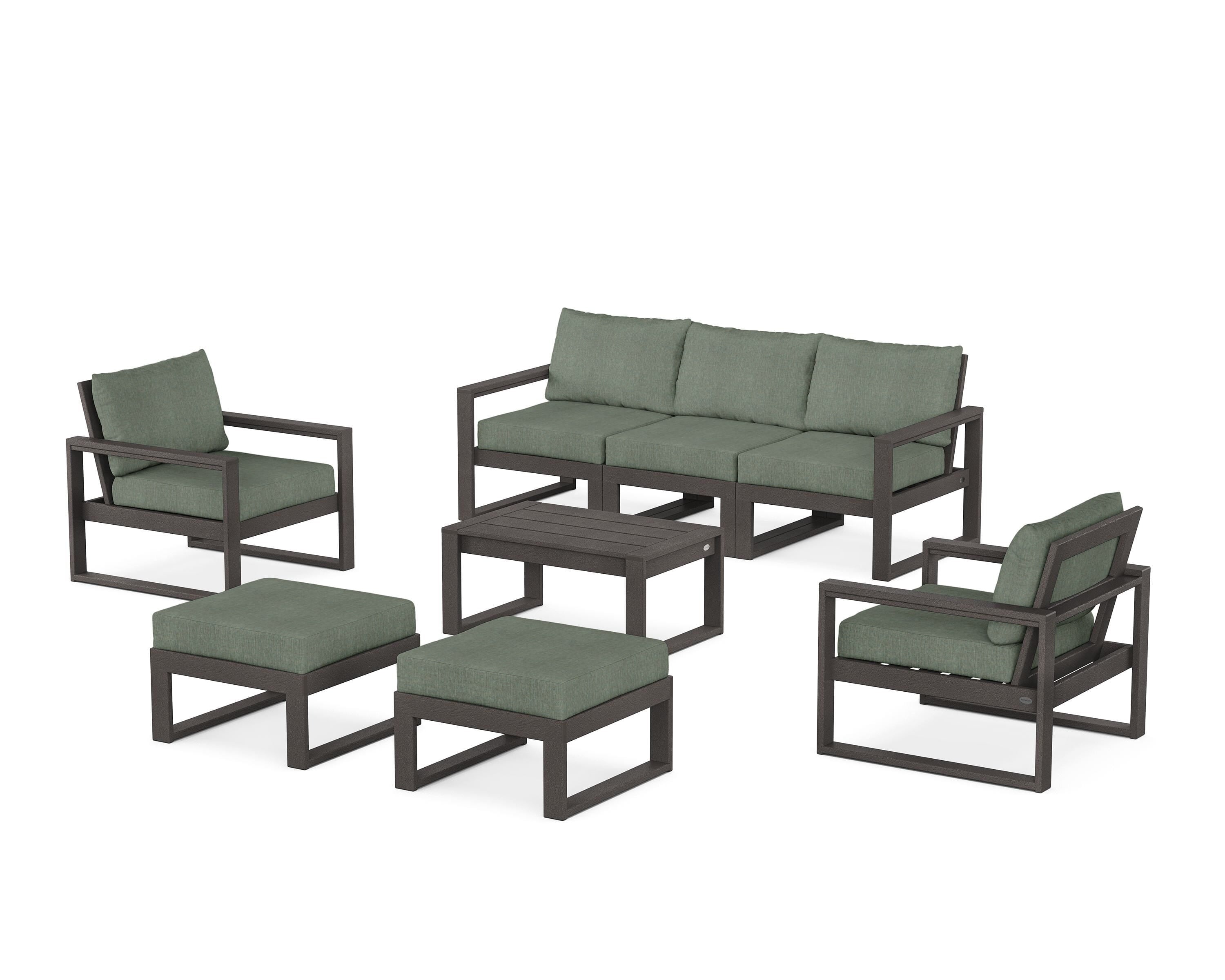 POLYWOOD EDGE Sectional 8-Piece Lounge Sofa Set in Vintage Coffee / Cast Sage