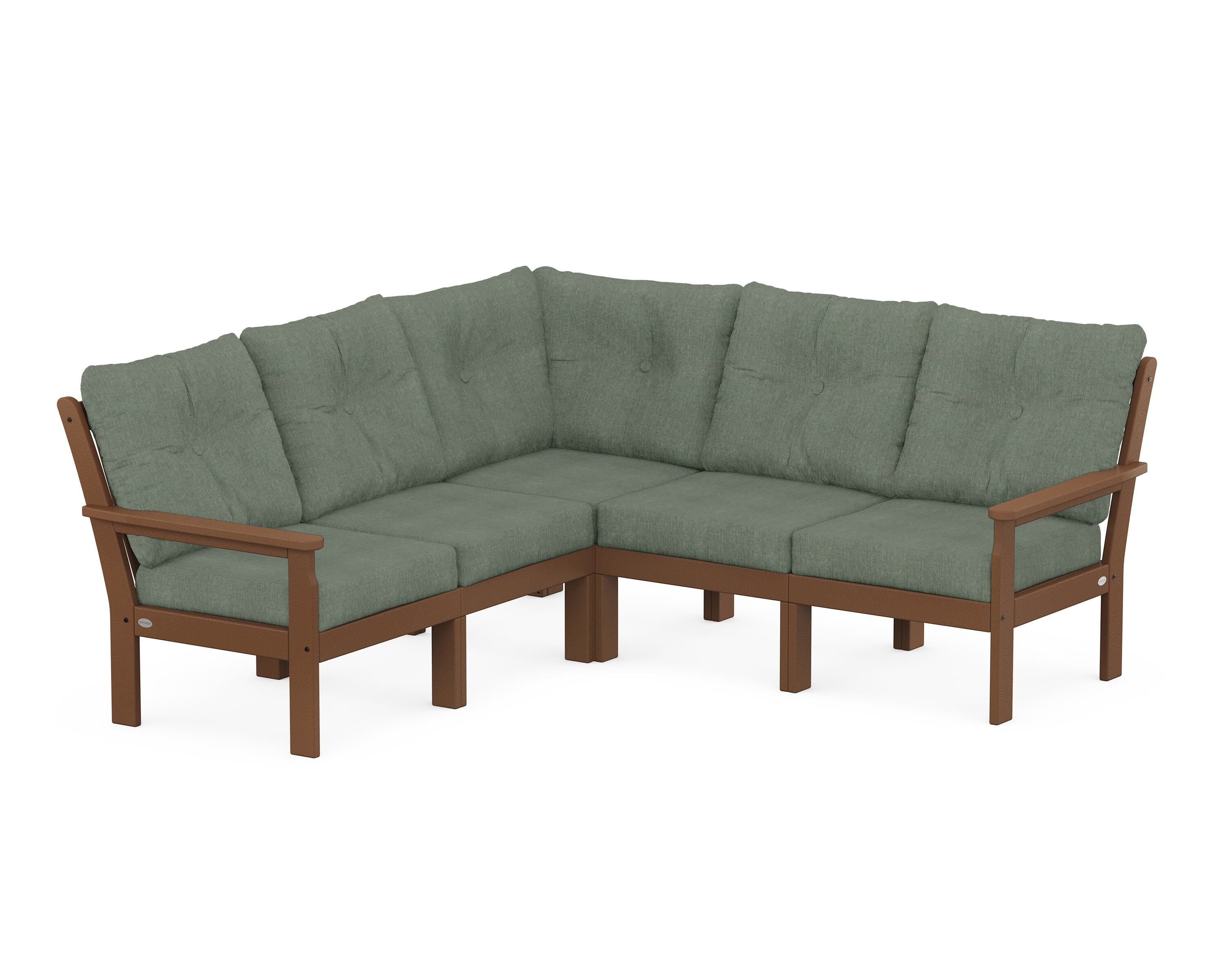 POLYWOOD Vineyard 5-Piece Sectional in Teak / Cast Sage