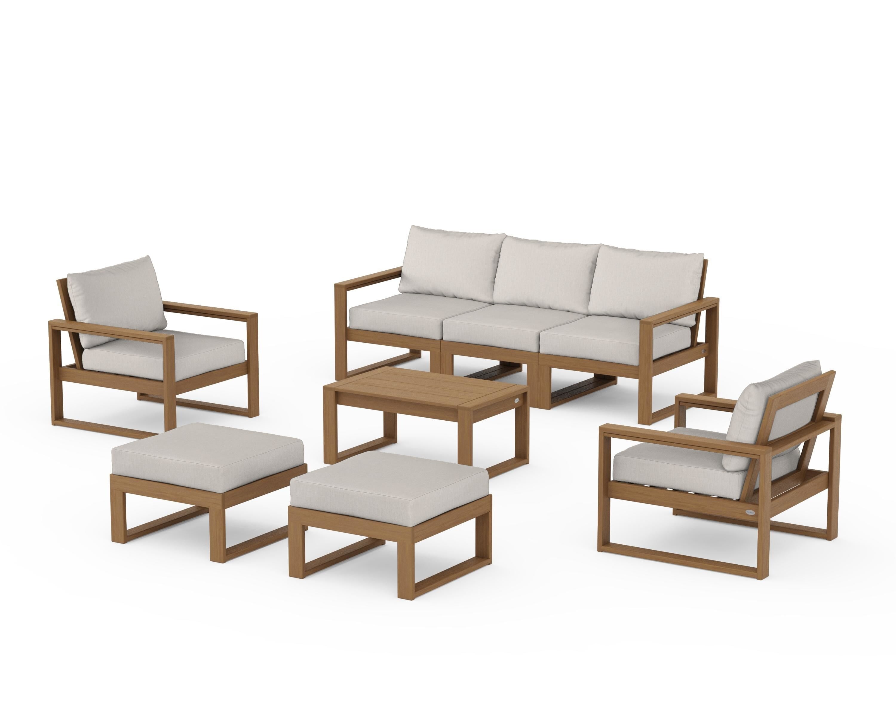 POLYWOOD EDGE Sectional 8-Piece Lounge Sofa Set in Natural / Cast Ash