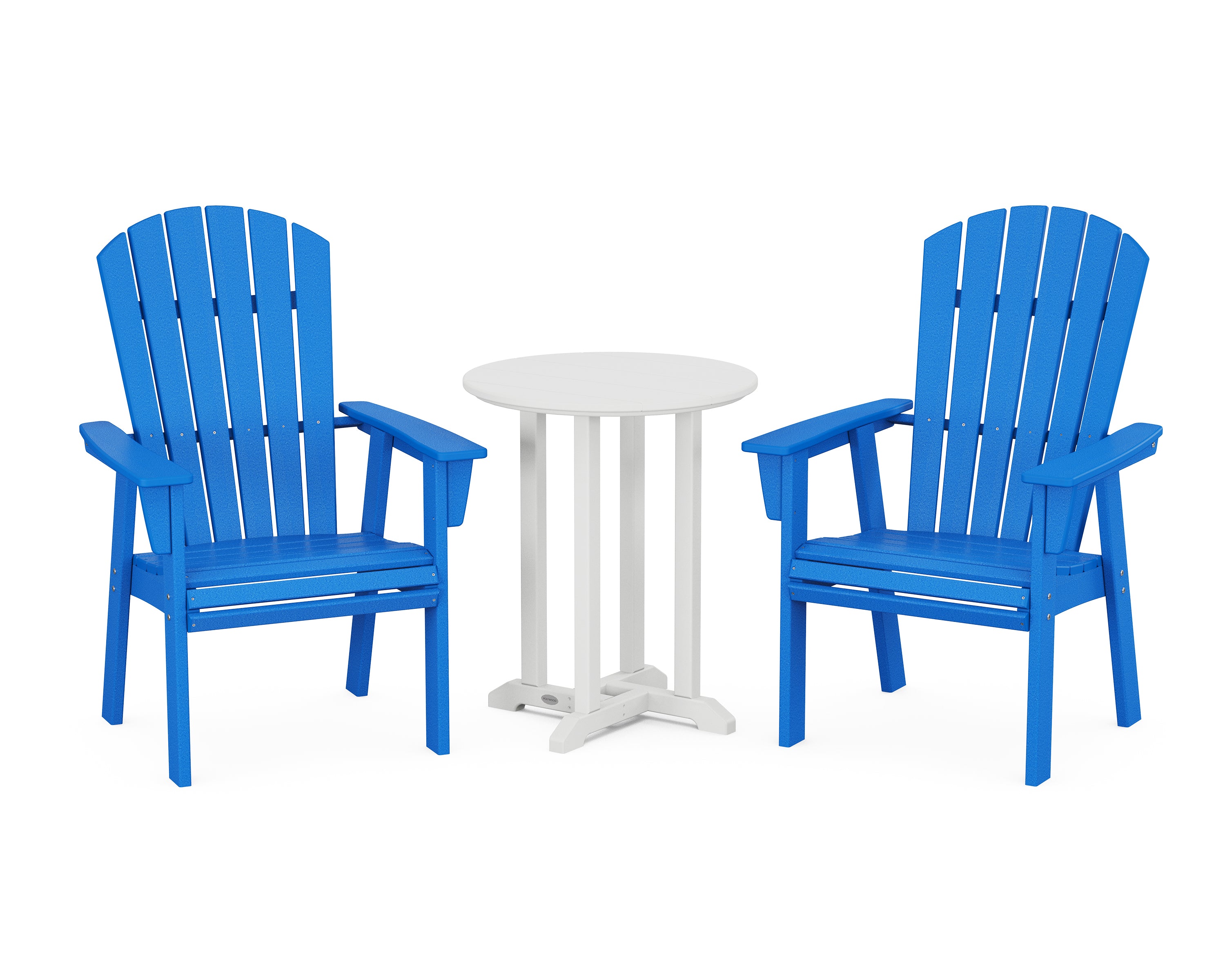 POLYWOOD Nautical Adirondack 3-Piece Round Bistro Dining Set in Pacific Blue / White
