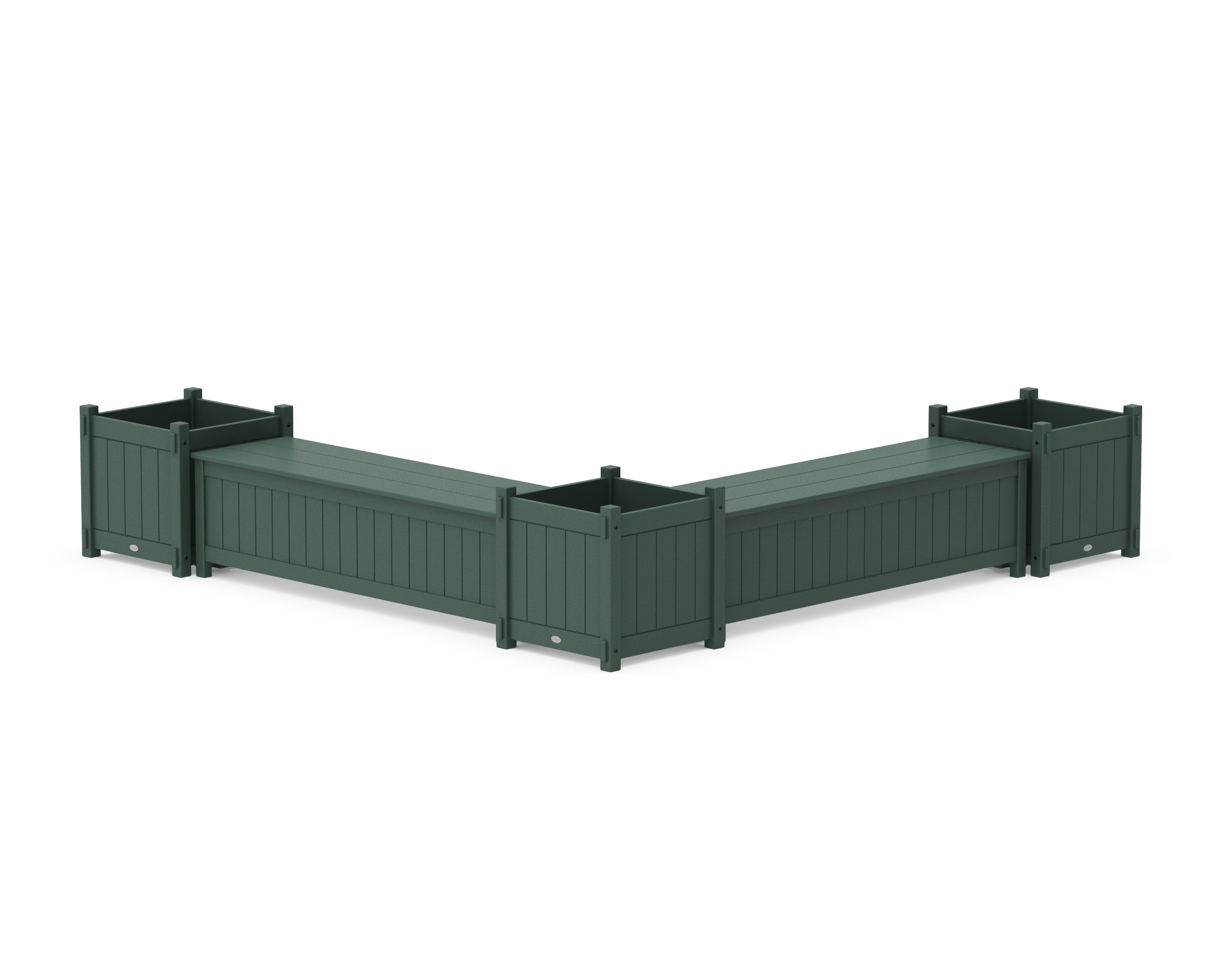 POLYWOOD 60" Vineyard L- Shaped Planter Storage Bench Corner Set- Large in Green