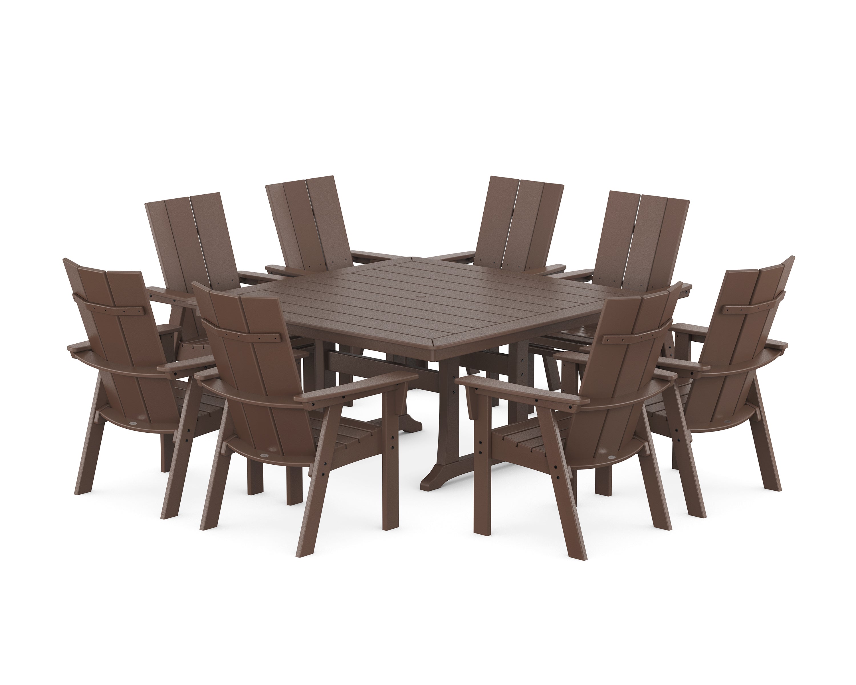 POLYWOOD Modern Curveback Adirondack 9-Piece Square Dining Set with Trestle Legs in Mahogany