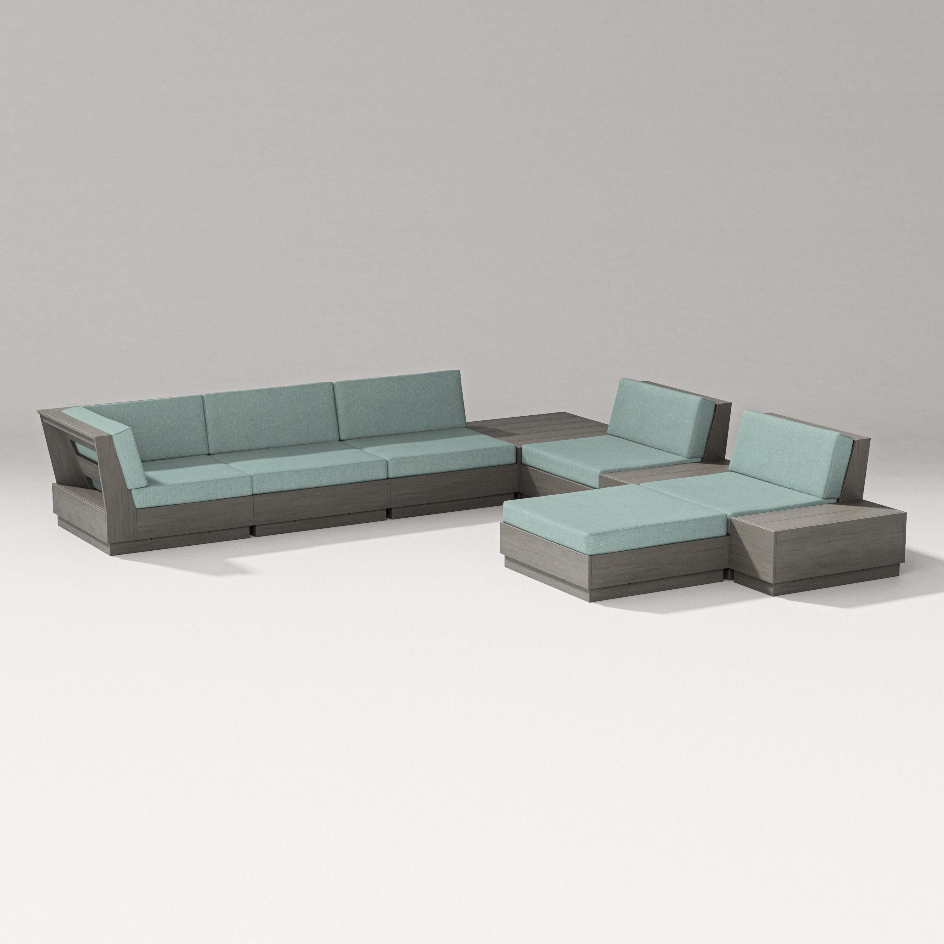 PW Designer Series Elevate 9-Piece Conversation Sectional in Driftwood / Glacier Spa